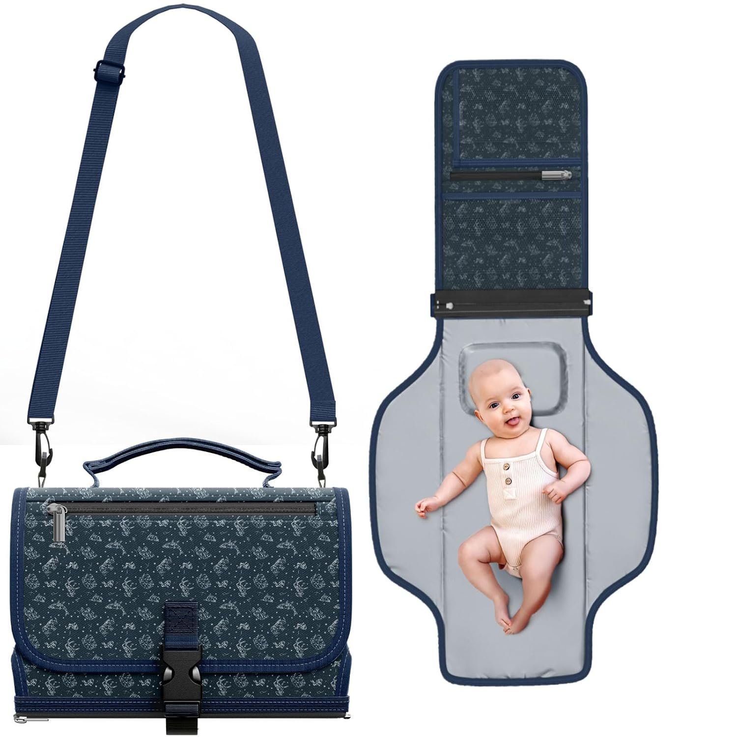 Portable Changing Pad with Shoulder Strap – Detachable Travel Changing Pad with Head Pillow, Lightweight & Waterproof Portable Diaper Changing Pad for Baby Shower Gifts