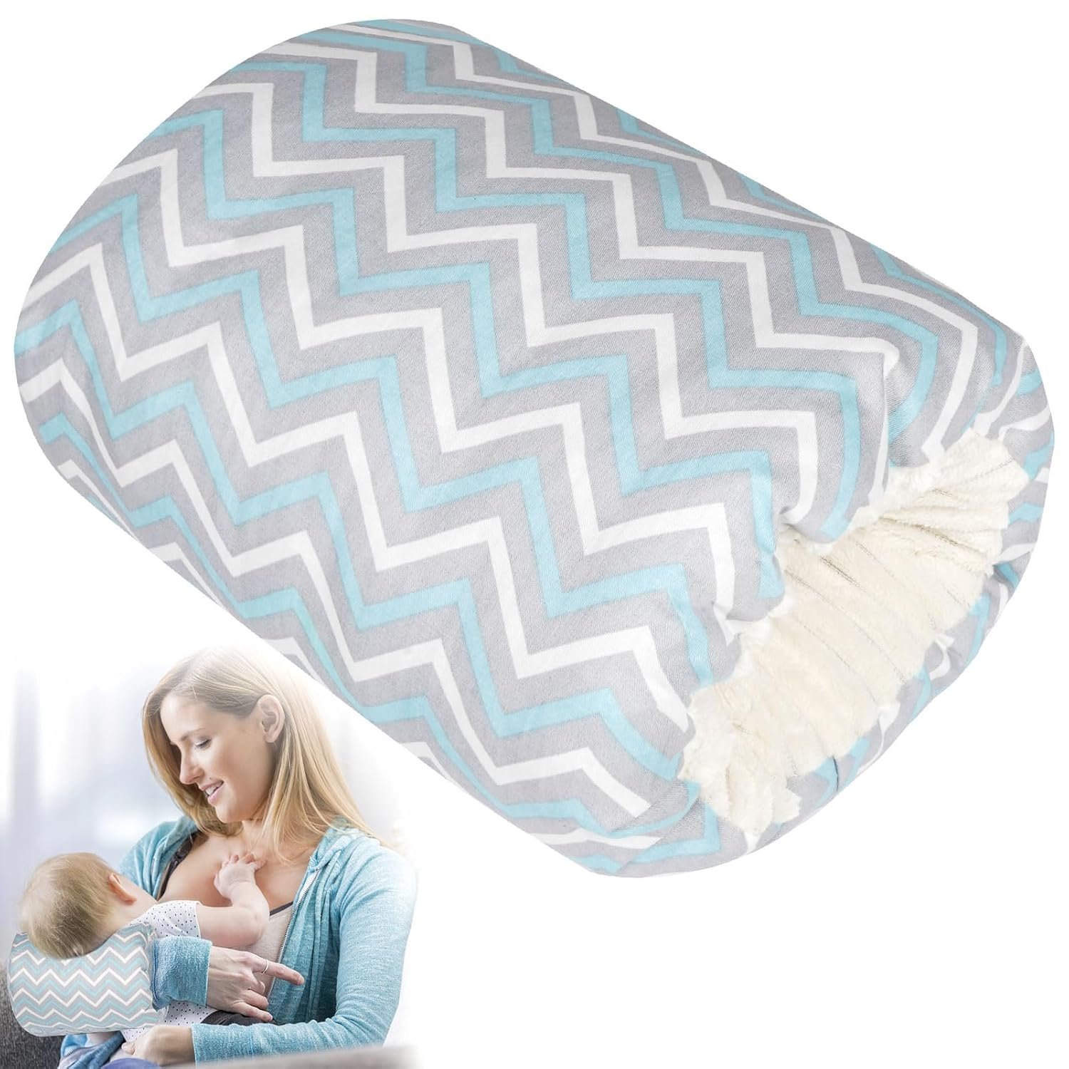 Baby Feeding Arm Pillow,Soft Cotton Bottle Nursing Arm Pillows for Newborn,Breastfeeding Pillows for More Support for Mom and Baby,Portable and Washable,Ergonomic Nursing Essentials(Blue Ripple)
