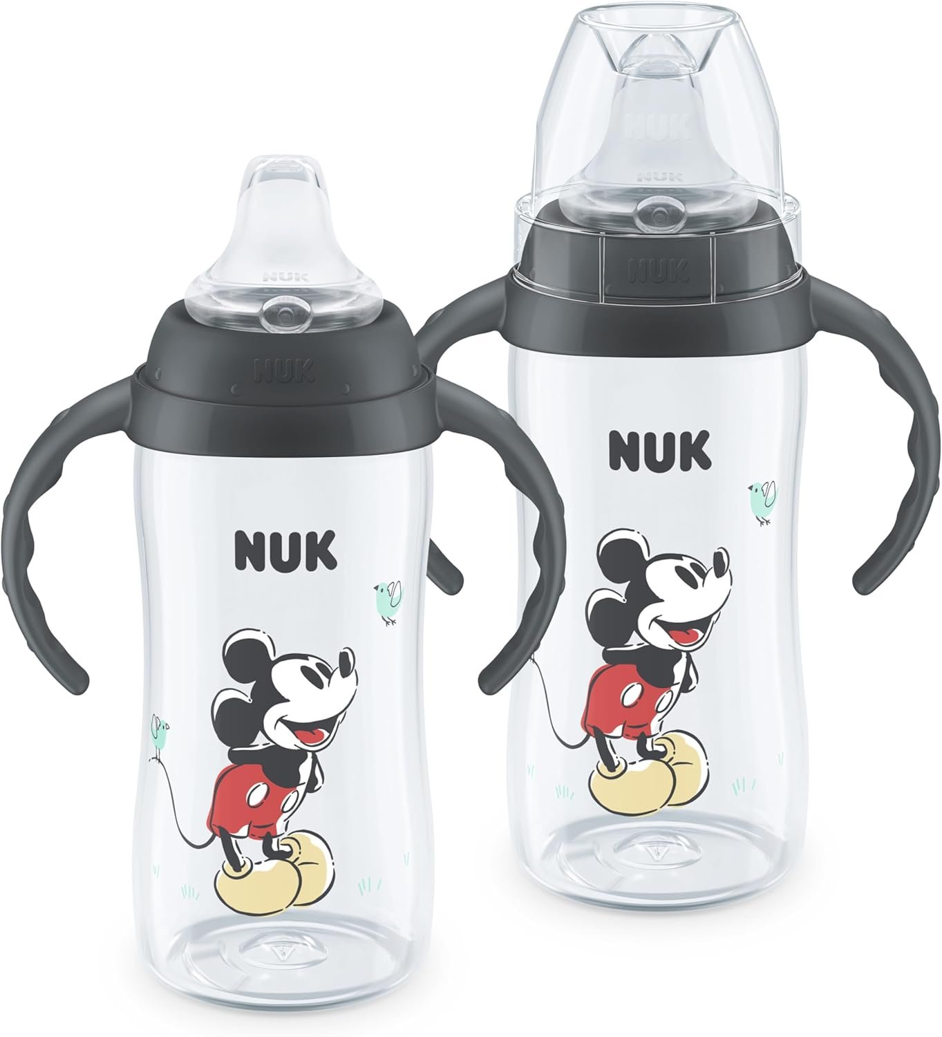NUK First Choice Mickey Mouse Large Learner Cup 2.0, 10oz. Sippy Cup with Handles, Spill Proof, Leak Proof Soft Straw Cup, 2-pack