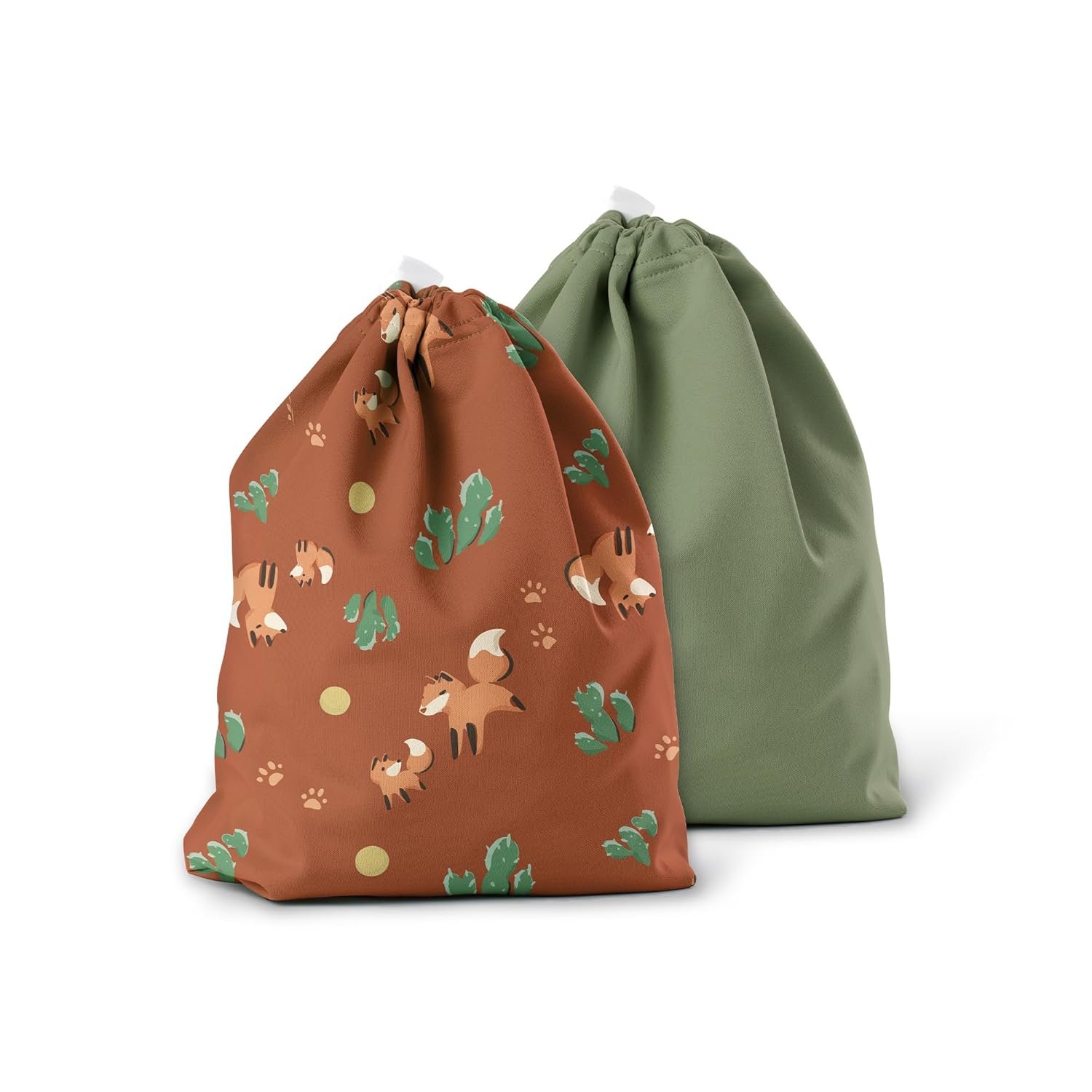 Esembly Ditty Bag Duo – Reusable Waterproof Wet Bags for Cloth Diapers, Swimsuits, Toiletries, and Snacks, Set of 2 – MC Foxes + Aloe