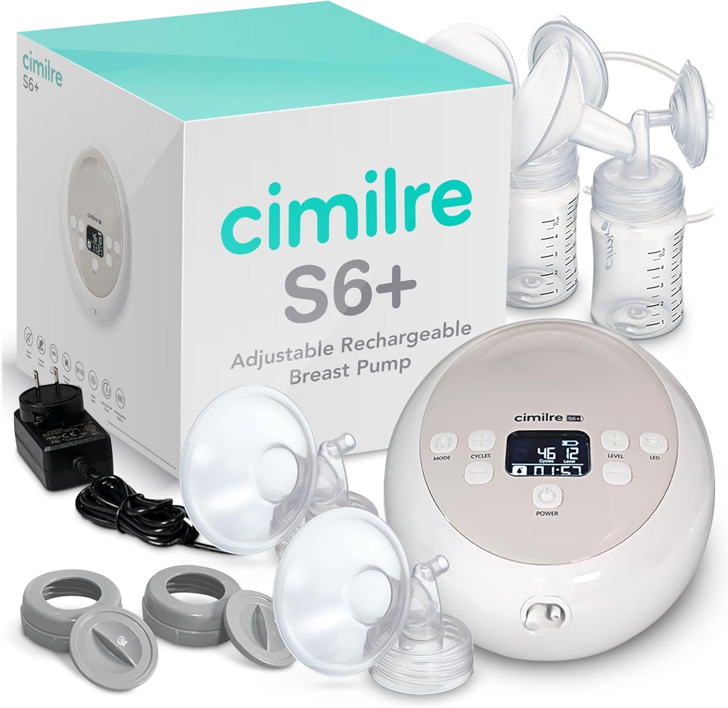 S6+ Adjustable Rechargeable Breast Pump, Customizable Pump Sessions with Multiple Cycle Speeds & Hospital Strength Suction Levels, Double Electric Breast Pump