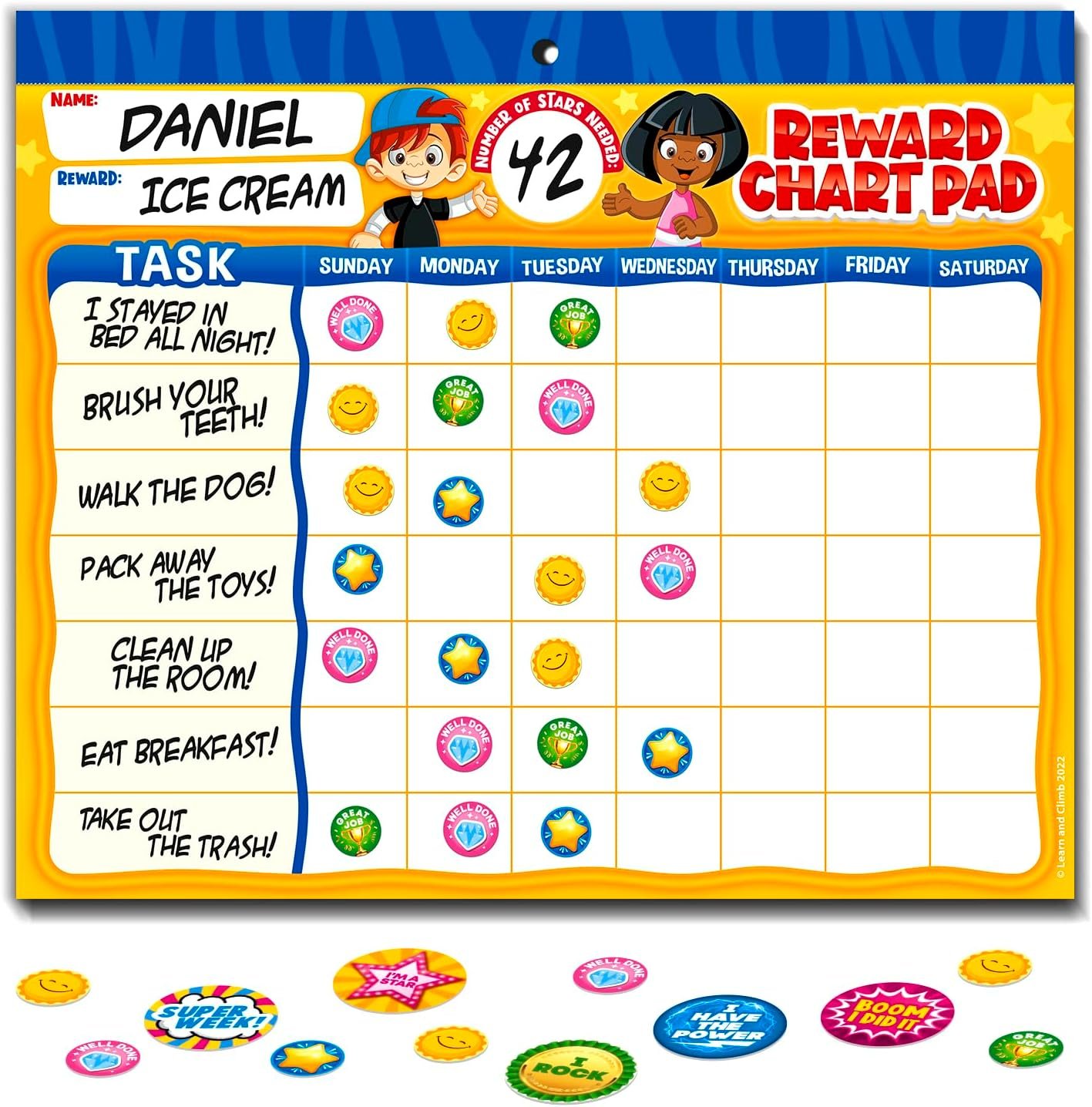 Behavior Reward Chart System – Pad with 26 Chore Charts for Kids, 2800 Stickers to Motivate Responsibility & Good Habits