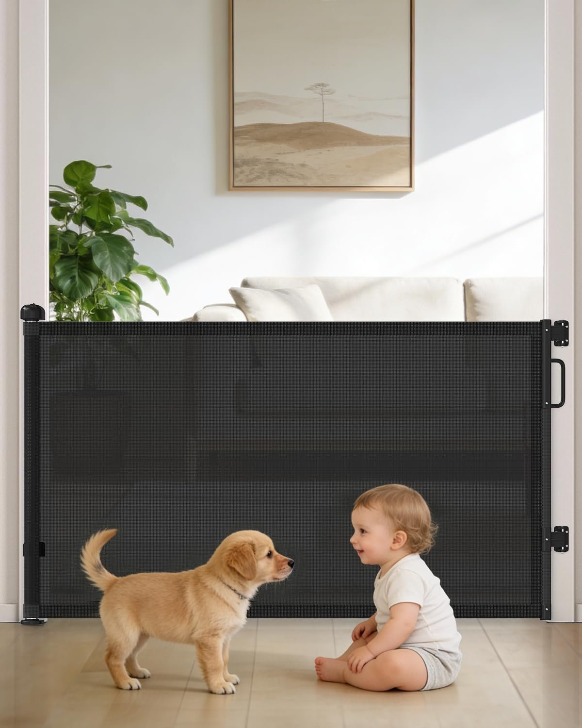 Retractable Baby Gates for Doorways, 58″ Extra Wide Mesh Child Dog Gate for Stairs, 34″ Tall Toddler Pet Gate Indoor and Outdoor, Easy Install, Essential for Home Safety, Black