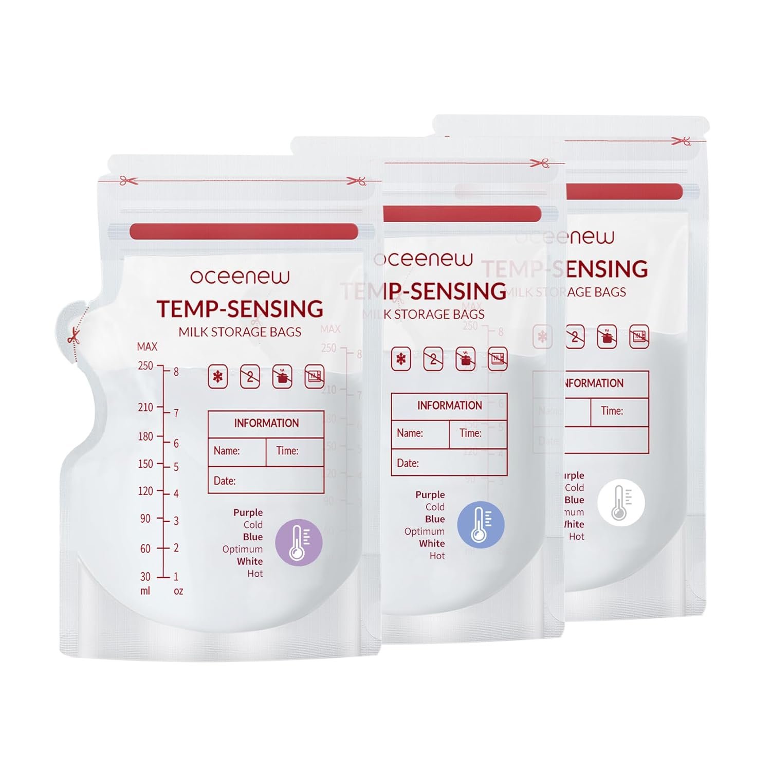 Breastmilk Storing Bags,Disposable Self Standing No-Leak Milk Storage Pouches,Temp-Sensing Discoloration Freezer Milk Storing Bags for Breastfeeding(8 Ounce 240pcs,BPA Free)