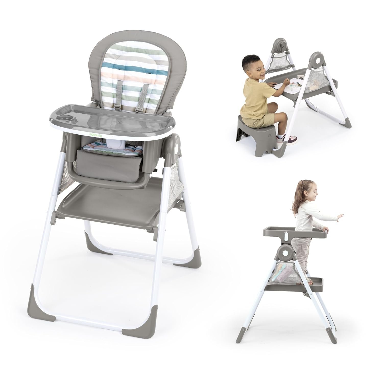 Ingenuity Proper Positioner Create Up Baby High Chair, 9 Modes of Use, Toddler Tower, Table and Chair, Foldable, Adjustable Footrest, 90 Degree Posture Aids Digestion, Ages 0-5 Years – Soulful Skies
