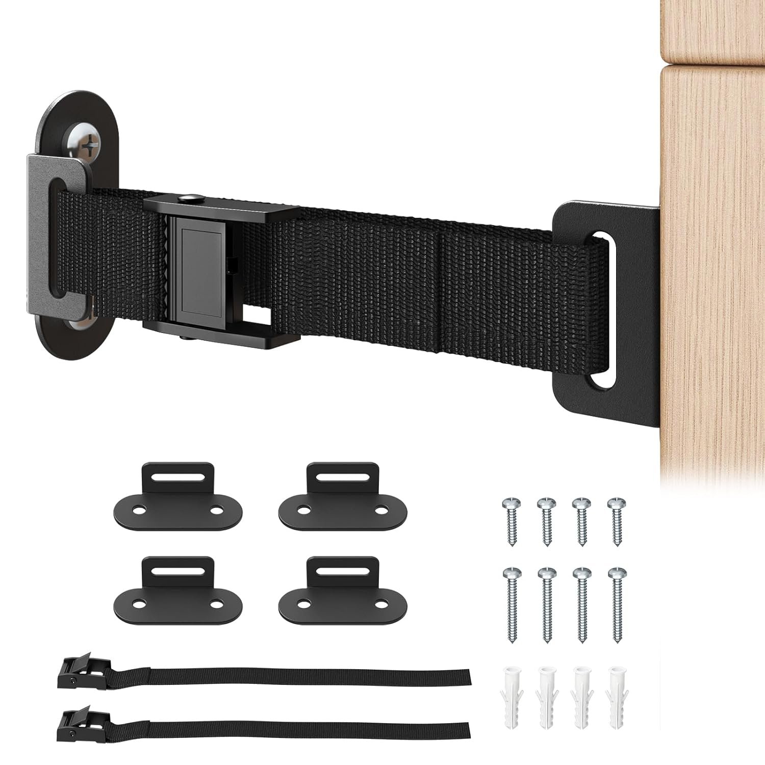 Anti Tip Furniture Anchors (2 Sets), Heavy Duty Furniture Wall Anchor, Earthquake Proof Wall Anchors for Baby & Pet Safety, Easy Install Adjustable Furniture Safety Kit (Black)
