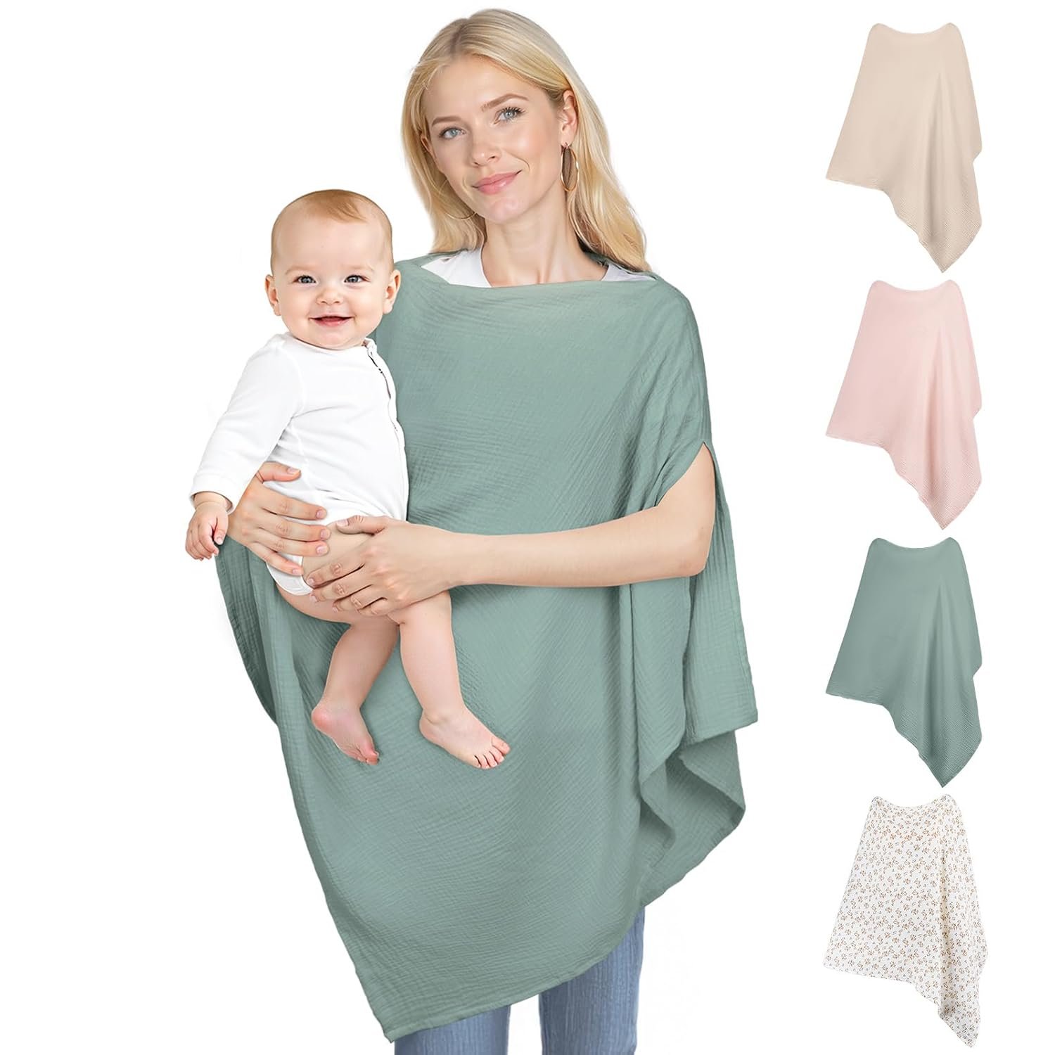 Muslin Nursing Cover Up for Breastfeeding, Soft & Breathable Cotton Breast Feeding Cover for Women, Full Privacy Breastfeeding Cover – Newborn Baby Essential, Green