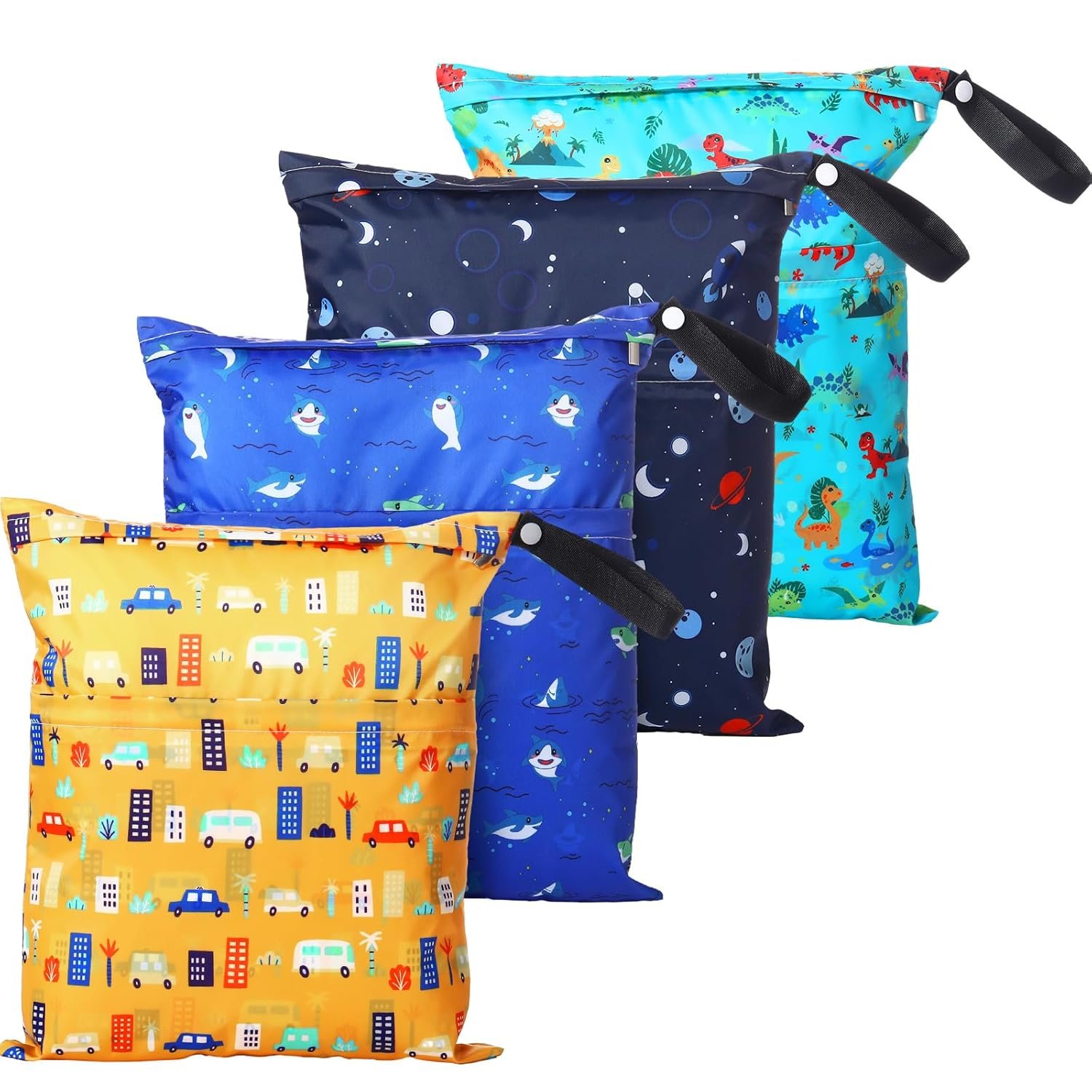 Frienda 4 Pack Wet Bags for Swimsuits, Waterproof Reusable Travel Wet Dry Bags with Zippered Pockets for Beach Pool Swimwear, Towels, Gym, Cloth Diapers, Summer Vacation Essentials(Nature)