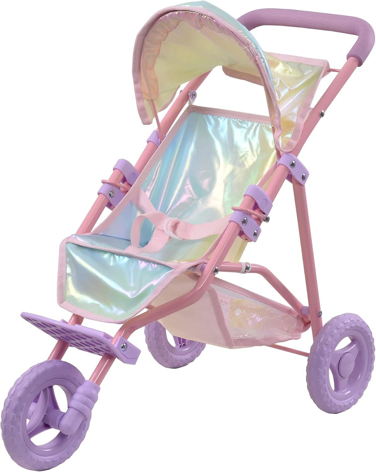 Olivia’s Little World Magical Dreamland Baby Doll Jogging Stroller with Retractable Canopy & Storage, Iridescent/Purple