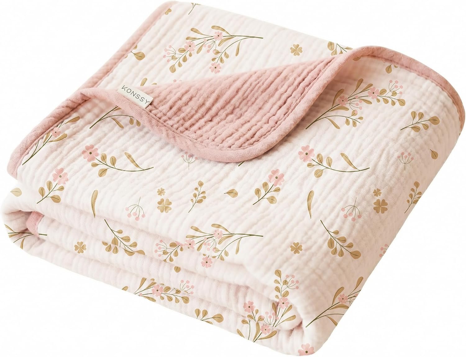 Konssy Muslin Baby Blankets for Girls Boys, 100% Cotton Crib Blanket for Infant Toddler, Super Soft and Lightweight Nursery Swaddling Wrap 40″x36″ (Floral)