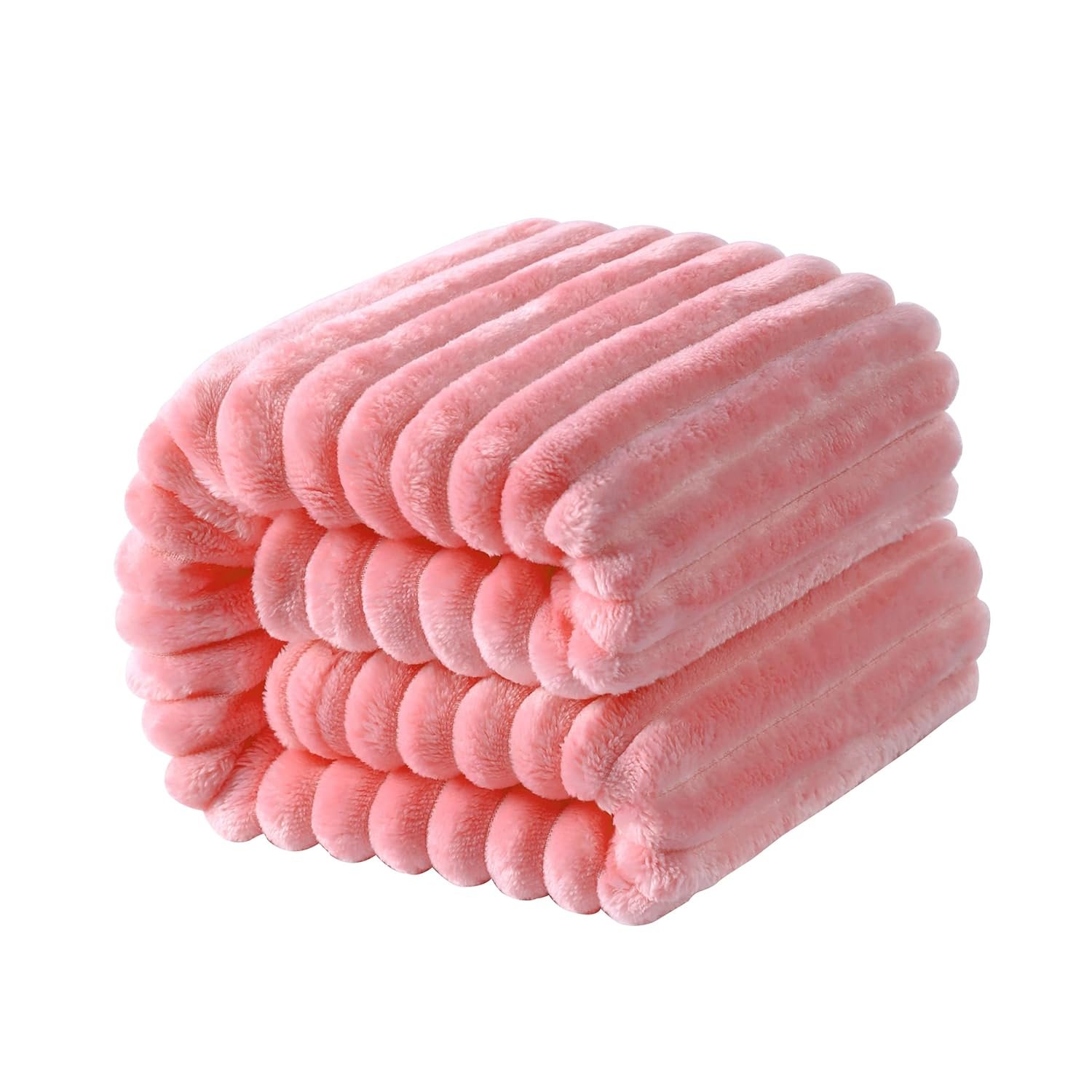 NTBAY Flannel Fuzzy Toddler Blanket, Fluffy Warm and Lightweight Reversible Stripes Design Baby Plush Blanket, 30×40 Inches, Pink