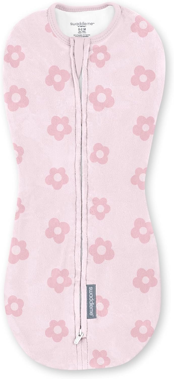 SwaddleMe by Ingenuity Compression Baby Swaddle Pod, Two-Way Zipper for Easy Diaper Changes, Improves Sleep & Calms Startle Reflex, 0-2 Months, 1.0 TOG, 1-Pack – Flower Confetti
