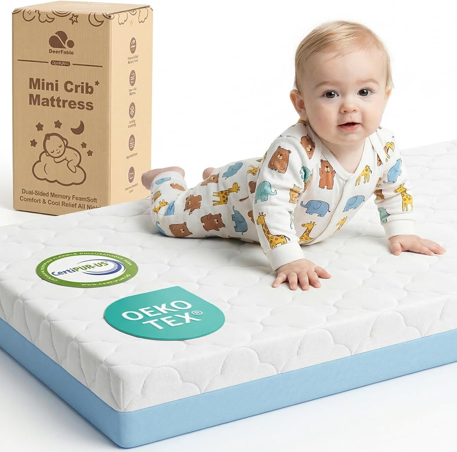 Dual Sided Pack and Play Mattress, 3 Inch Thick Soft & Firm Memory Foam Breathable Portable Pack n Play Mattresses, 4 in1 Baby Playpen Mattresses with Removable Washable Cover – 38x26x3 Inch