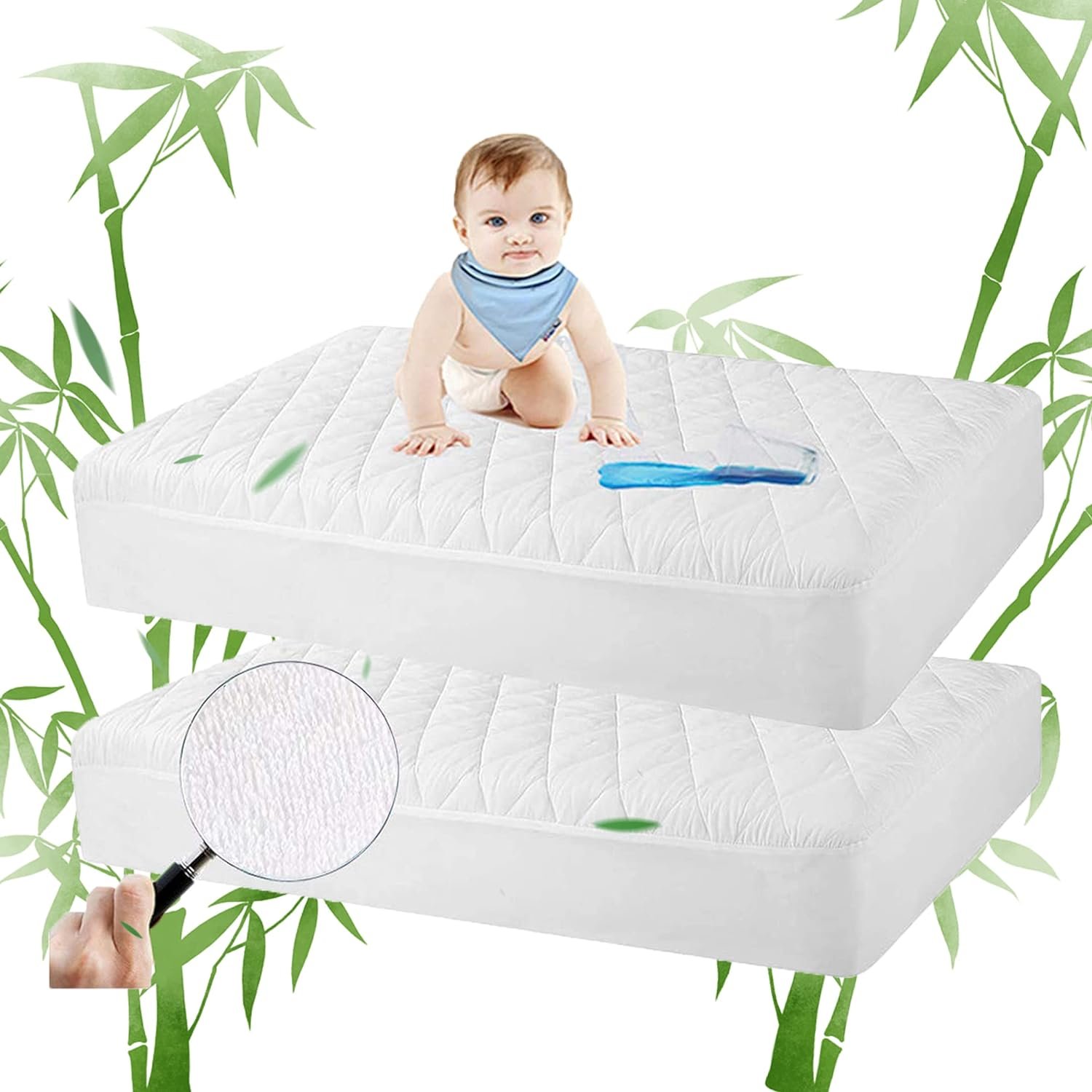 Safe and Sound 2 Pack Bamboo Viscose Crib Mattress Protector, Waterproof Quilted Crib Mattress Pads, Soft Breathable Baby Mattress Cover (28×52 Inches)