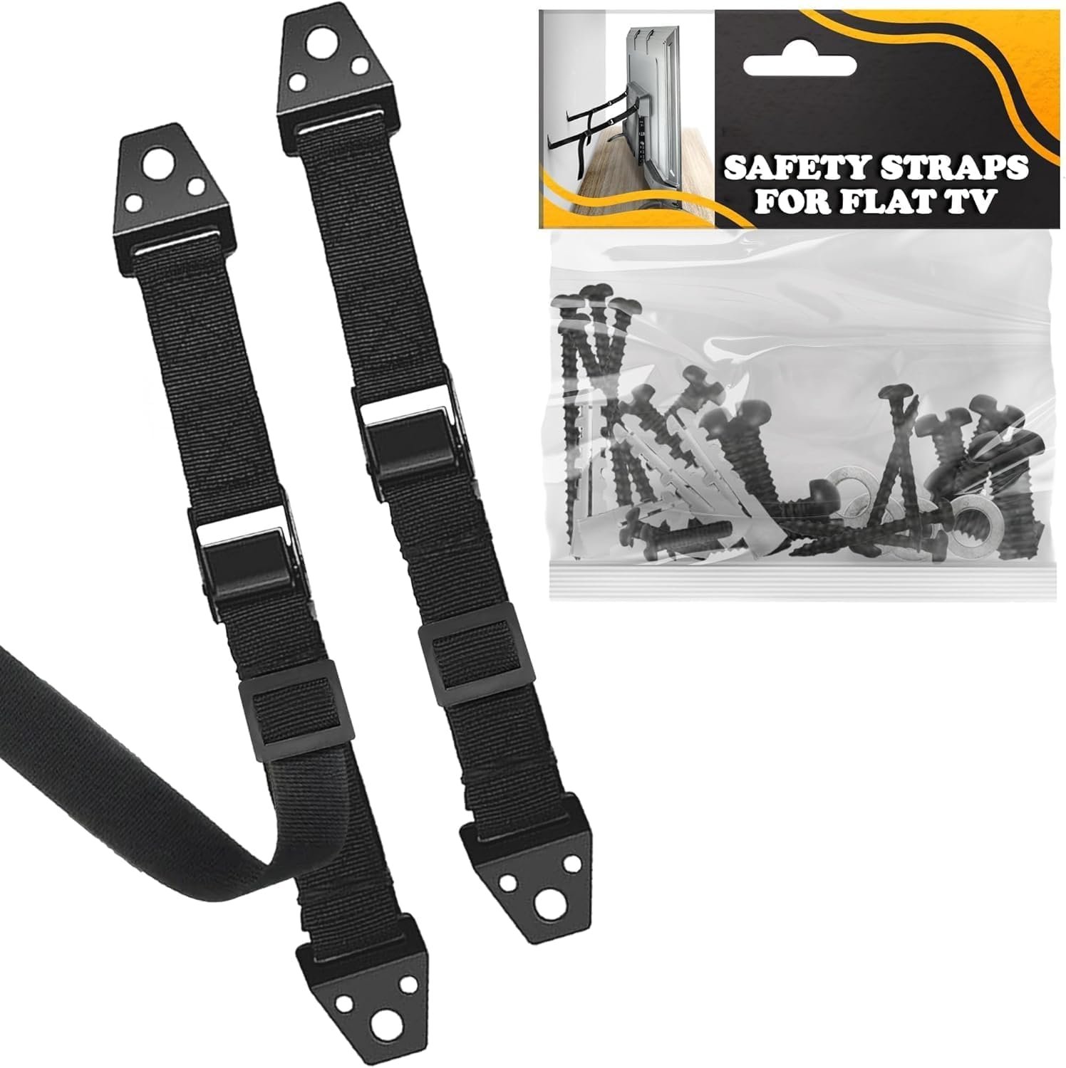 TV Straps Safety for Flat Screen – Anti-Tip TV Safety Straps for Furniture Anchoring, Easy to Setup and Hold-Up to 330 lbs, Adjustable 19″-39″ Length Flexible Nylon, Wear-Resistant