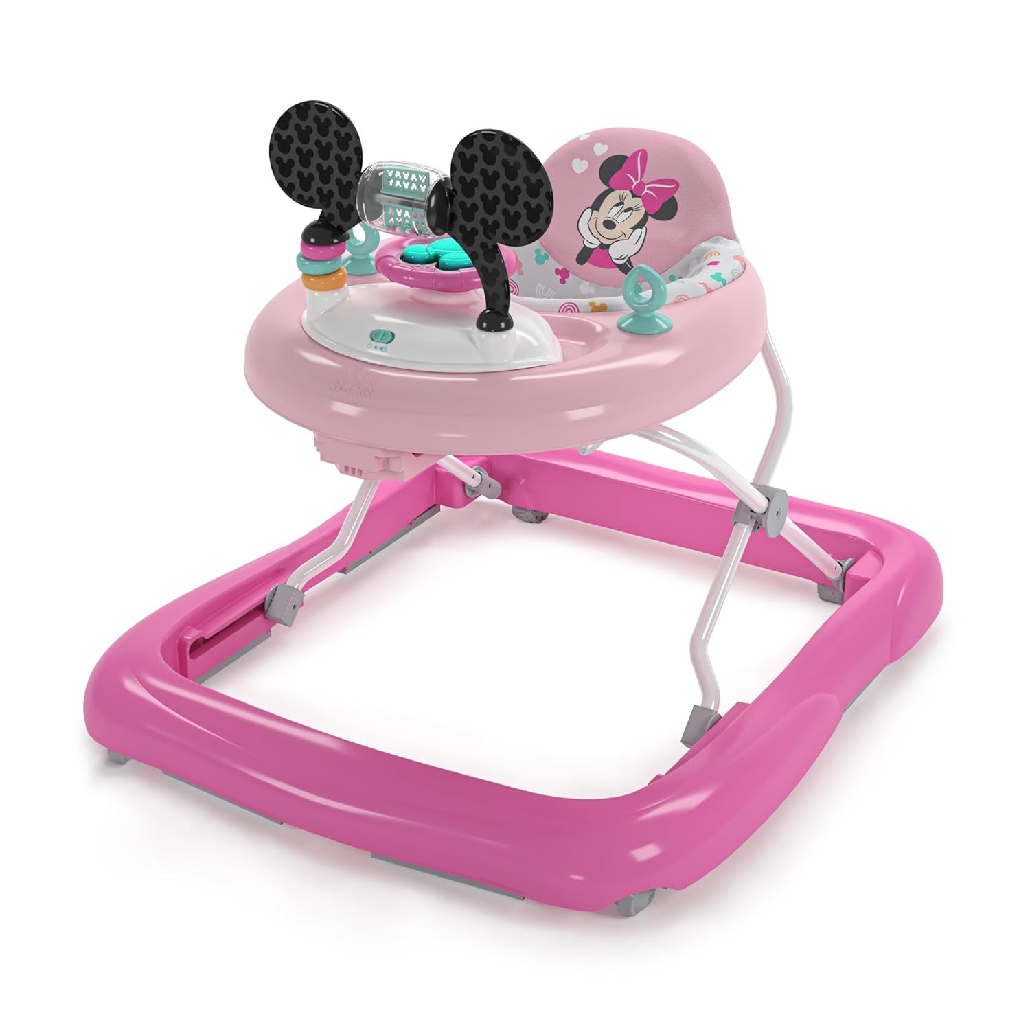 Bright Starts Disney Baby Minnie Mouse Forever Besties 2-in-1 Baby Activity Walker – Easy Fold Frame and Removable -Toy Station, 6 Months and up