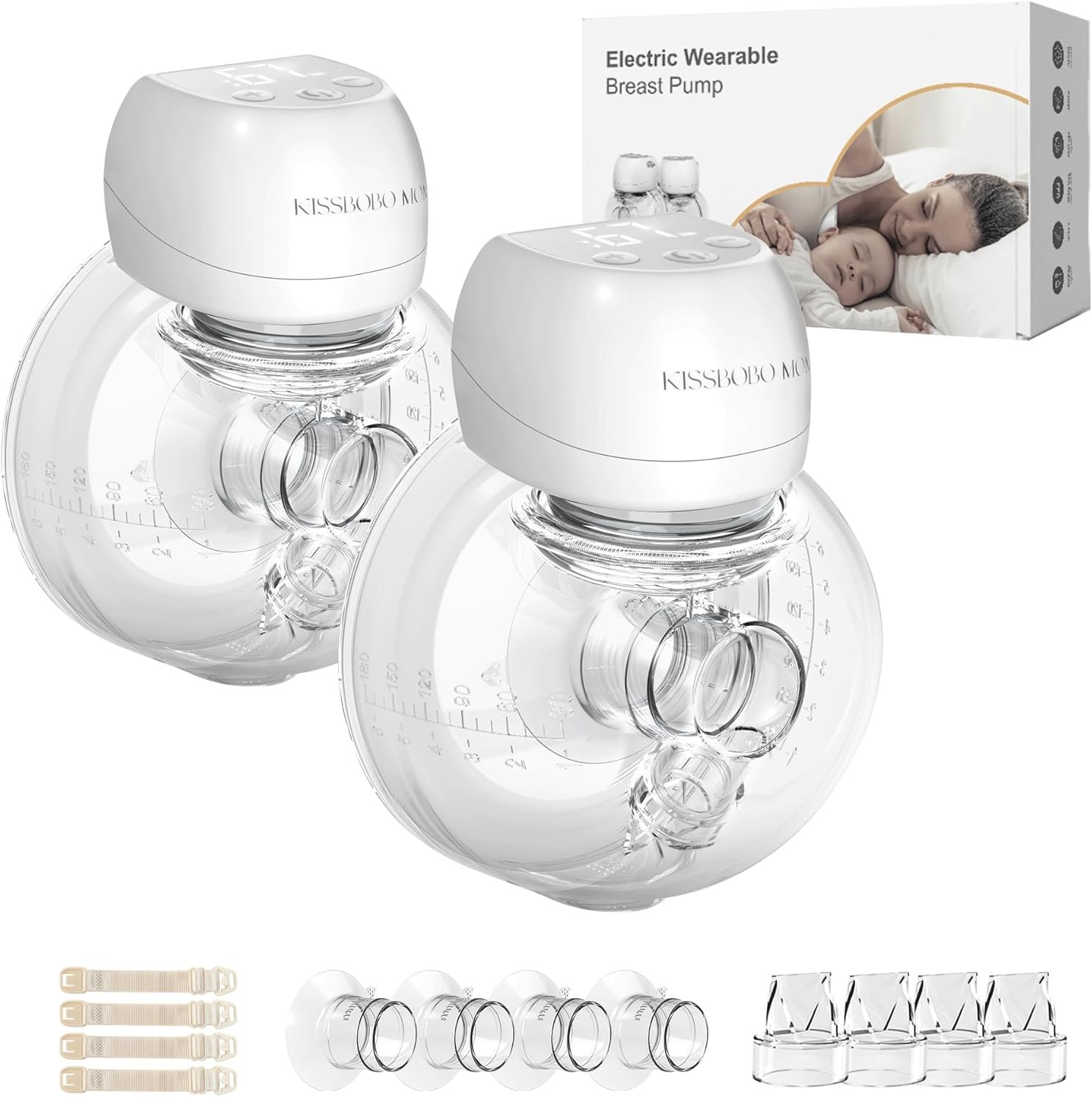 Smart Double Sides Wearable Breast Pump, Electric Bilateral Breast Pump, 3 Modes 9 Levels with Storage Bag, Low Noise Painless Rechargeable Wireless Electrical (White 2PCS)