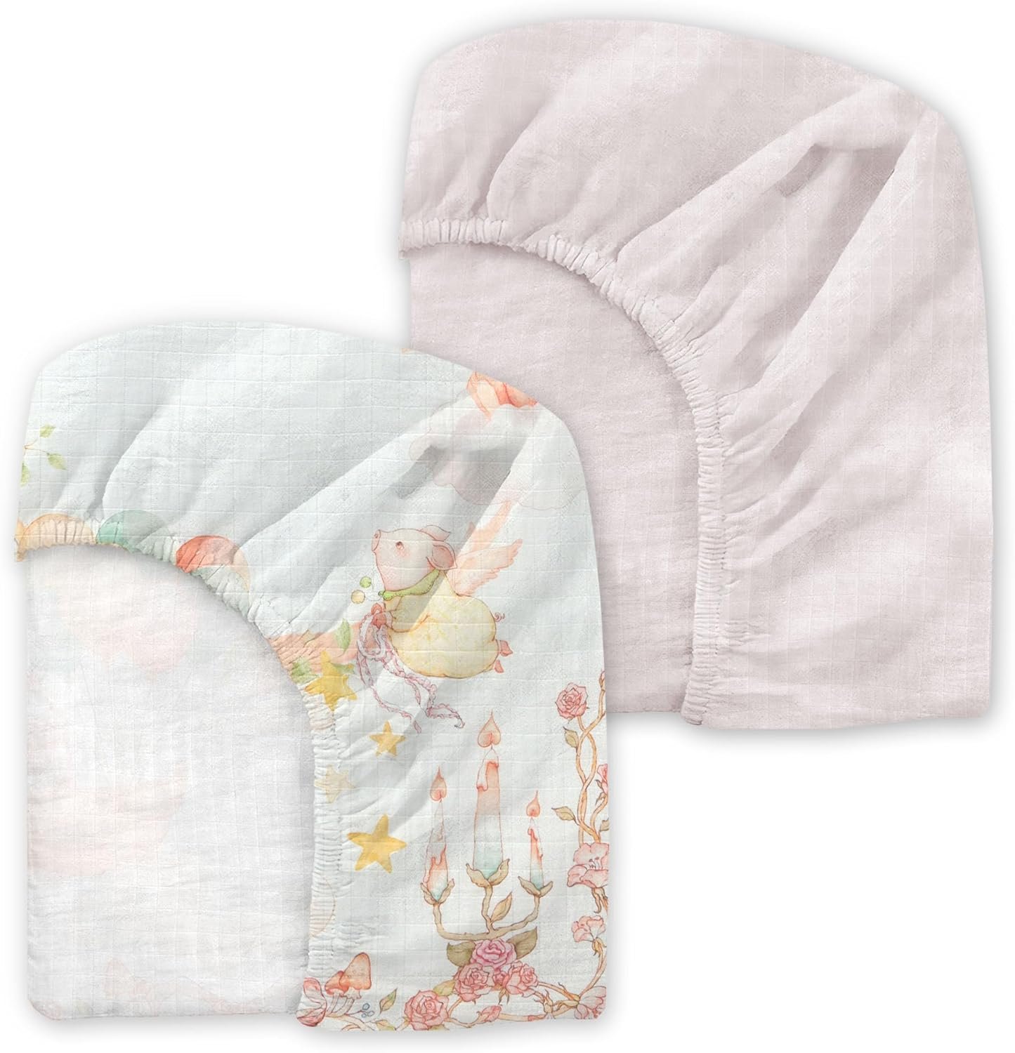 Muslin Crib Sheets 2 Pack – 100% Cotton Soft Breathable Fitted Crib Sheet for Baby Boys Girls, Snug Fit Standard Crib Mattress 52″x28″, Moonlight Tea Party