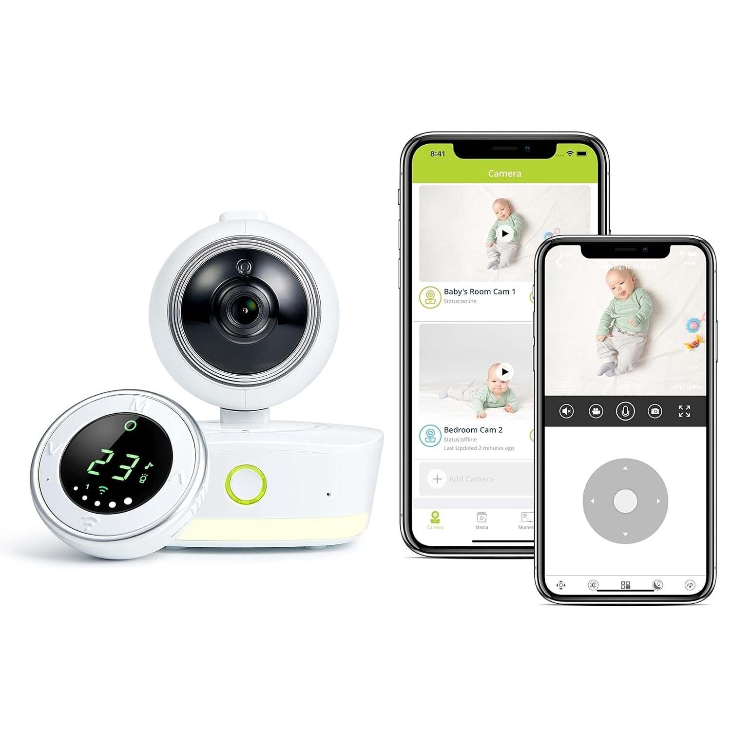 Bebcare iQ – Smart HD Baby Monitor: Full HD 1080p Video, Pan-and-Tilt, Temperature Sensor, Motion and Sound Alert, Stand-Alone Audio Monitor Unit (Without Breathing Sensor Mat)