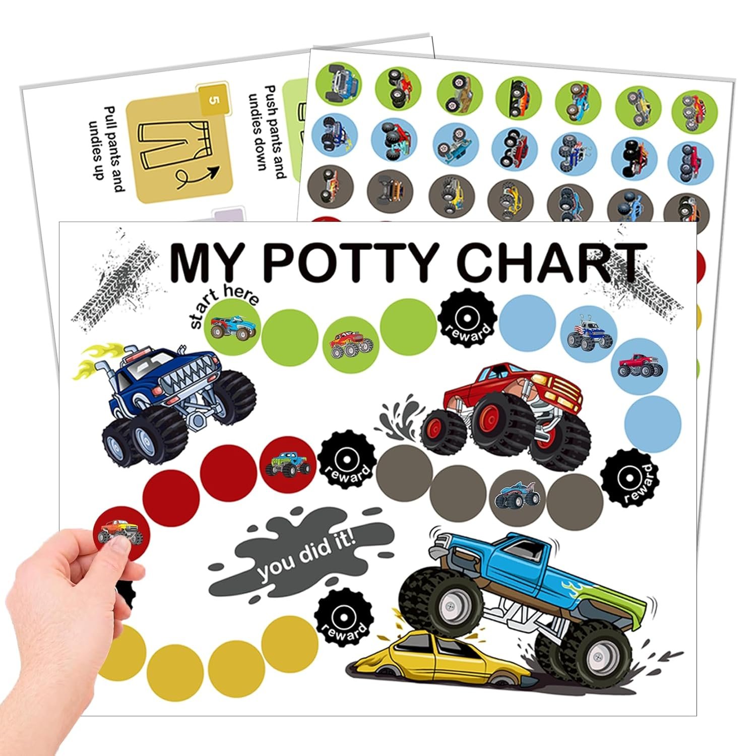 16 Pcs Truck Themed Potty Chart for Toddlers Boys, Potty Training Chart for Toddlers Boys Self-Adhesive Truck Stickers Reward Charts for Toddler Kids (Car16)