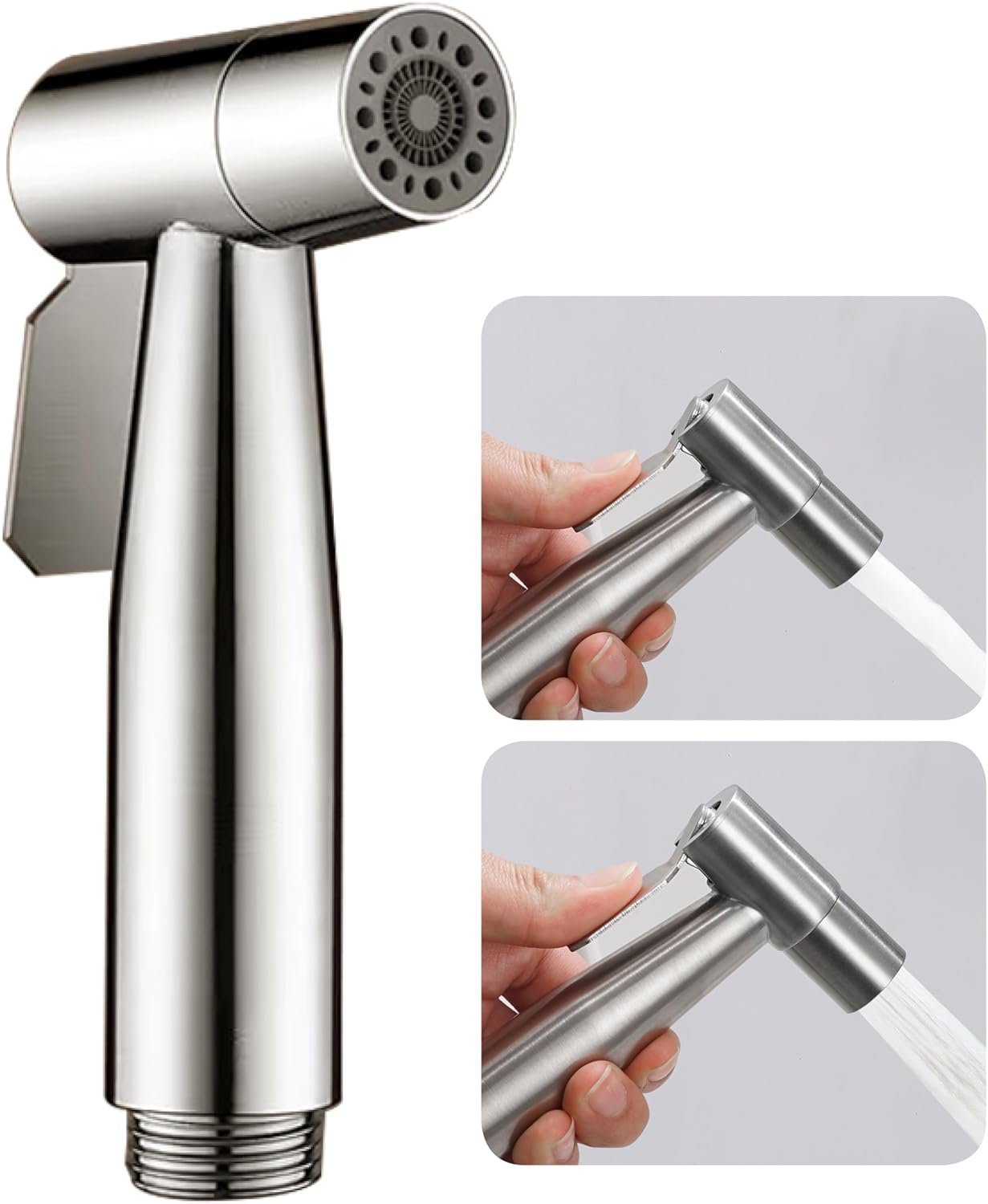 Brushed Nickel Bidet Sprayer Head, Stainless Steel Handheld Shattaf Jet Spray Attachment for Toilet, Baby Cloth Diaper Sprayer with Adjustable Water Pressure Control, 1 Pack