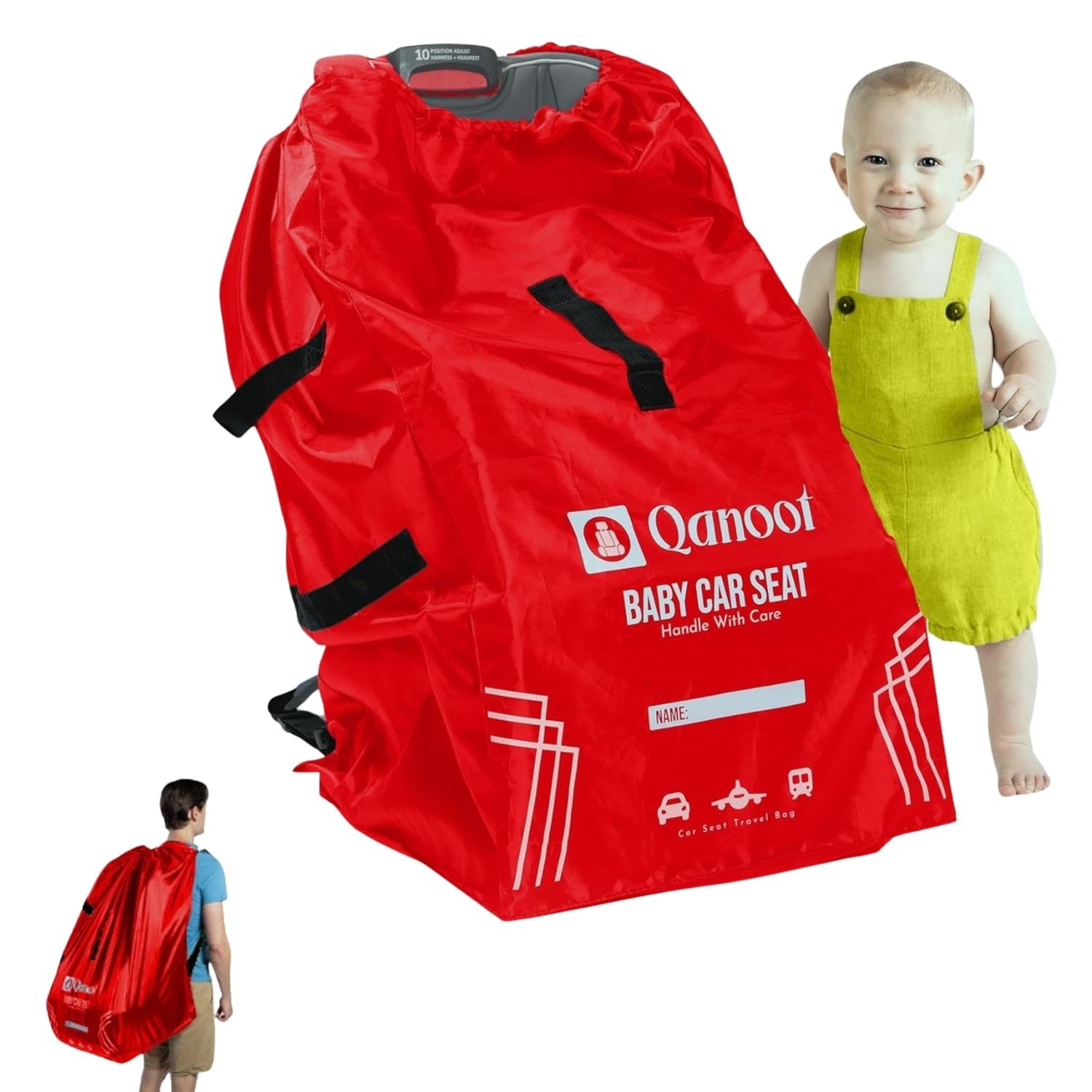 Infant Car Seat Travel Bag for Airplane – Durable Gate Check Bag for Car Seats that fits easily on Convertible Car Seats, Infant Carriers & Booster Seats (Backpack, Red)