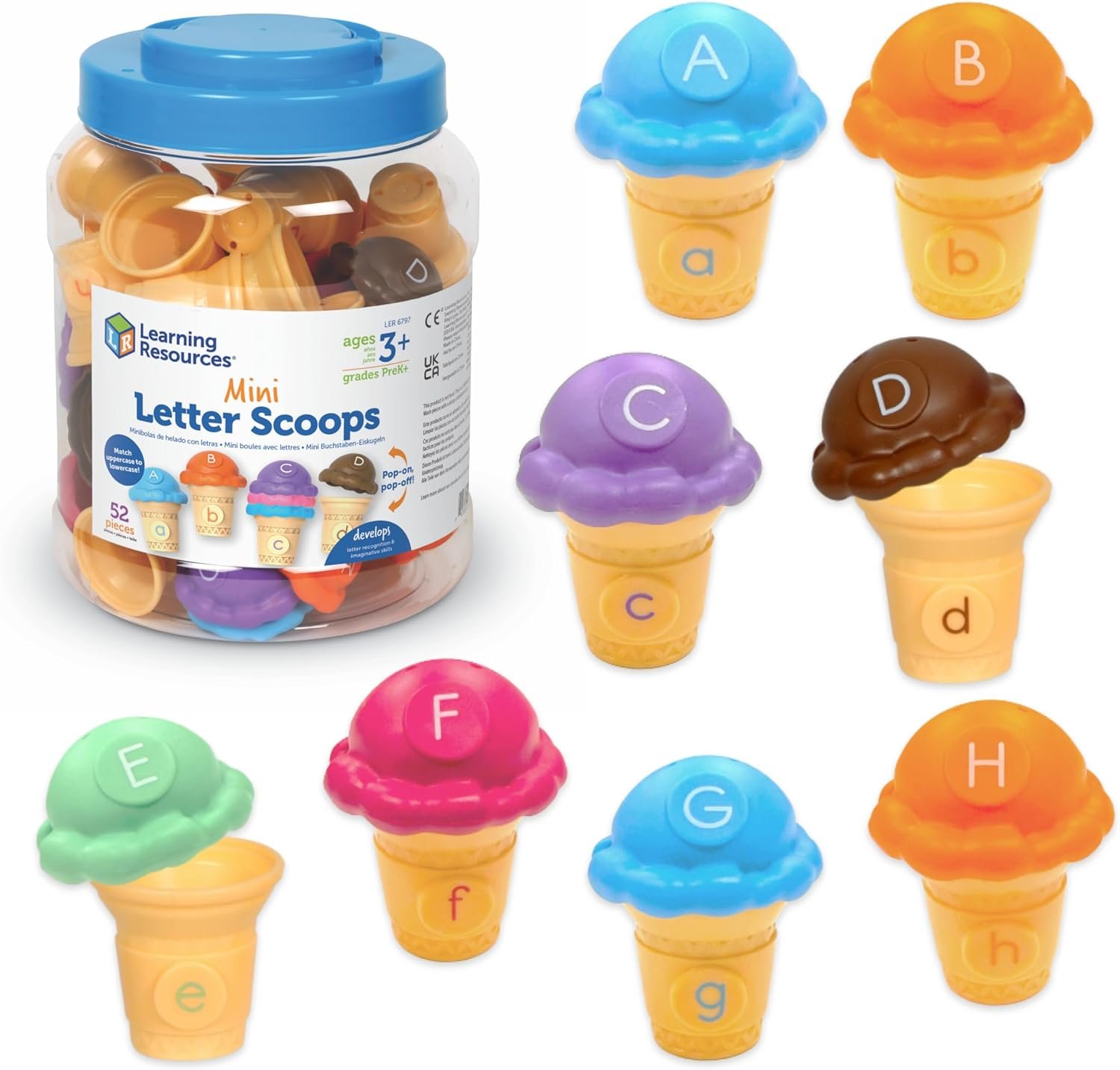 Learning Resources Mini Letter Scoops – Letter Recognition, ABC Color Matching Game, Alphabet Phonics for Toddlers, Imaginative Skills, Fine Motor, Montessori Food Toys, Gifts for Boys and Girls