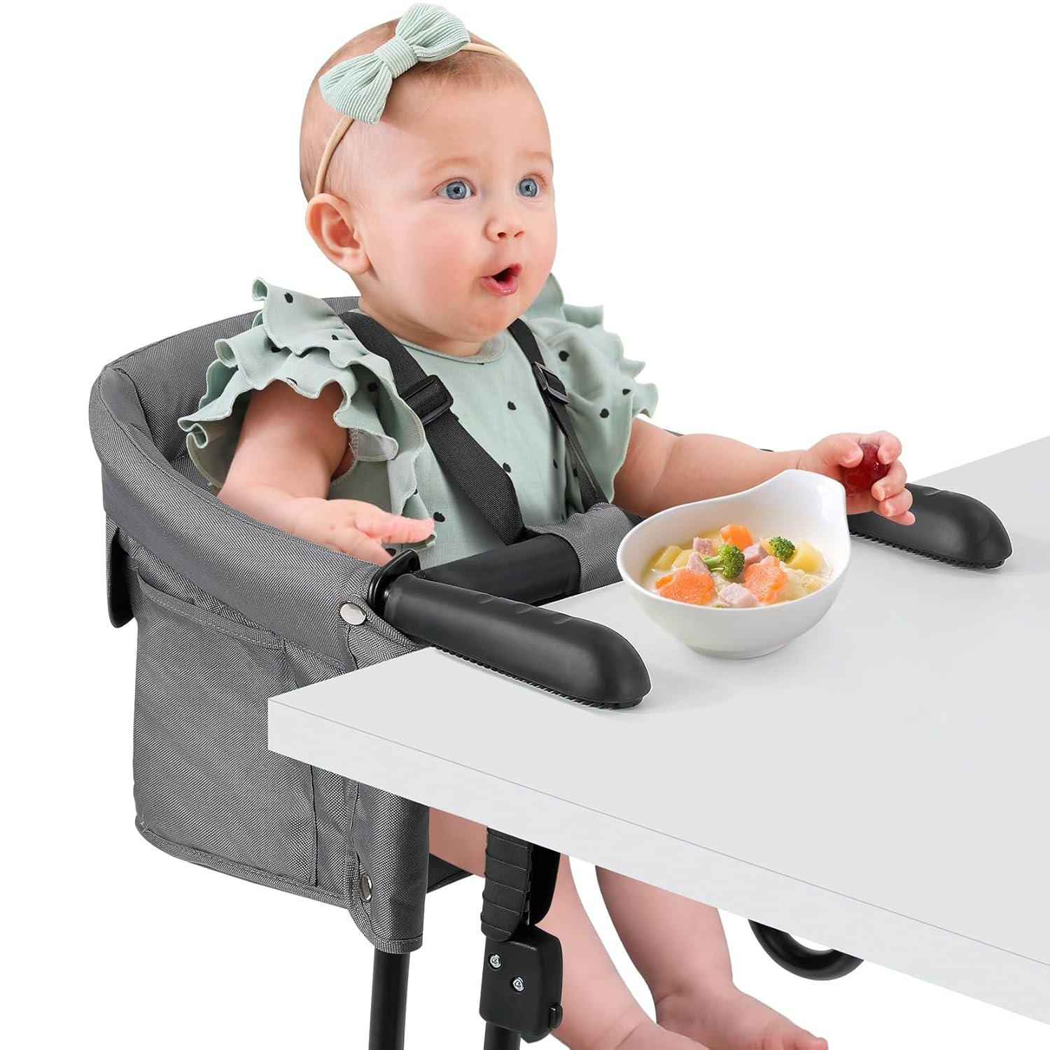 Ezebaby Hook on High Chairs, Secure Clip on High Chair for Baby, Compact Fold-Flat for Easy Storage, Fast Table Chair with Baby Seat, Portable Highchair Attaches to Table for Travel, Grey