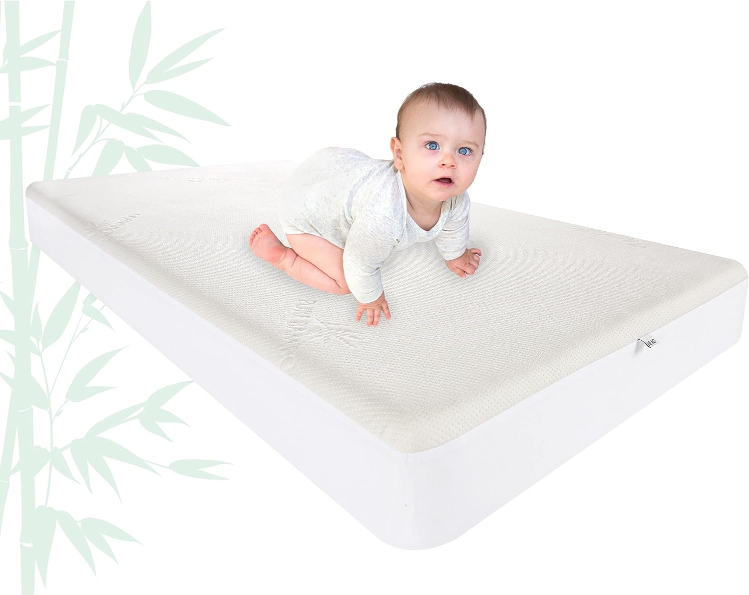 Bamboo Crib Mattress Protector by Pure Bamboo, Waterproof – Breathable, Noiseless Mattress Cover Pad Protects Against Moisture & Stains – Fits 52x28x6 inch Mattress