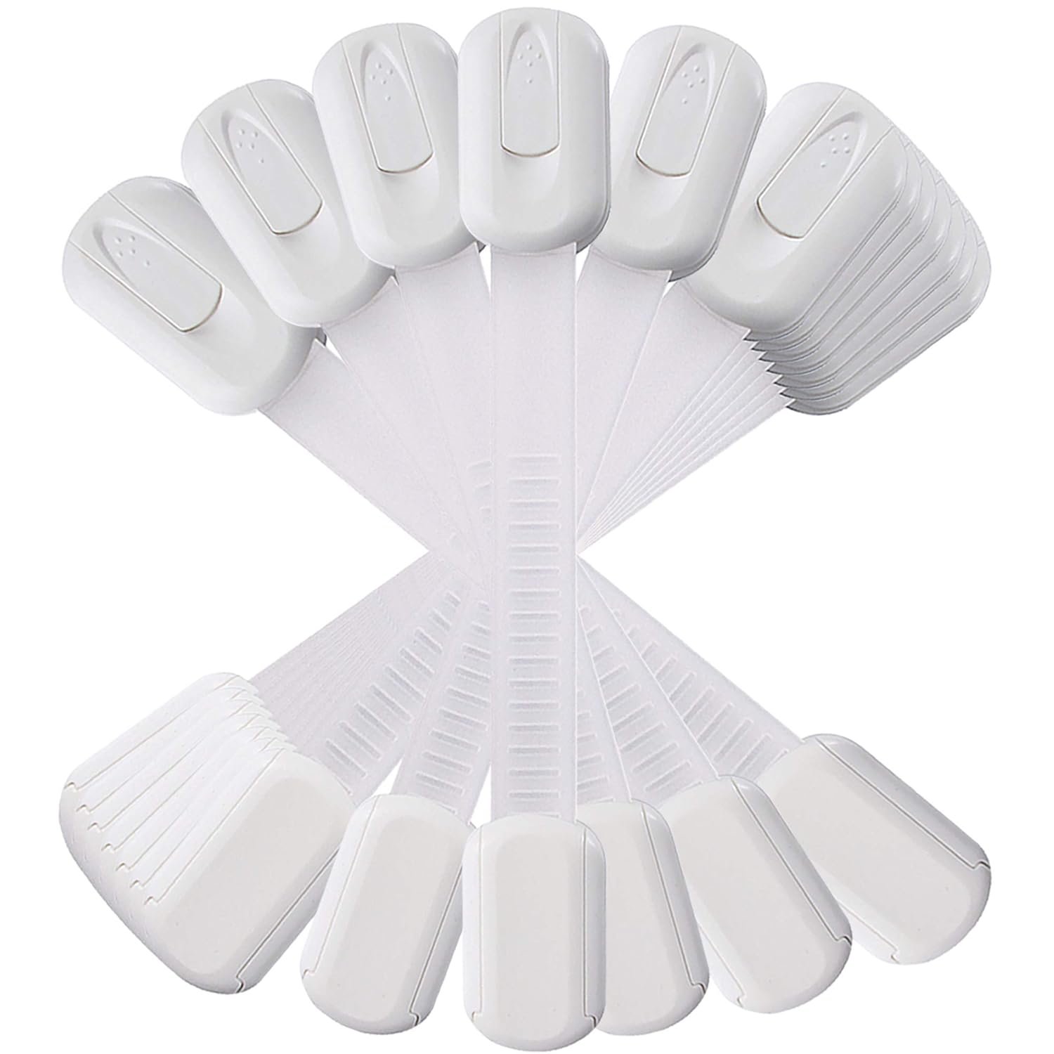 12 Pack Vmaisi Multi-Use Adhesive Straps Locks – Childproofing Baby Proofing Cabinet Latches for Drawers, Fridge, Dishwasher, Toilet Seat, Cupboard, Oven,Trash Can, No Drilling (White) (12)