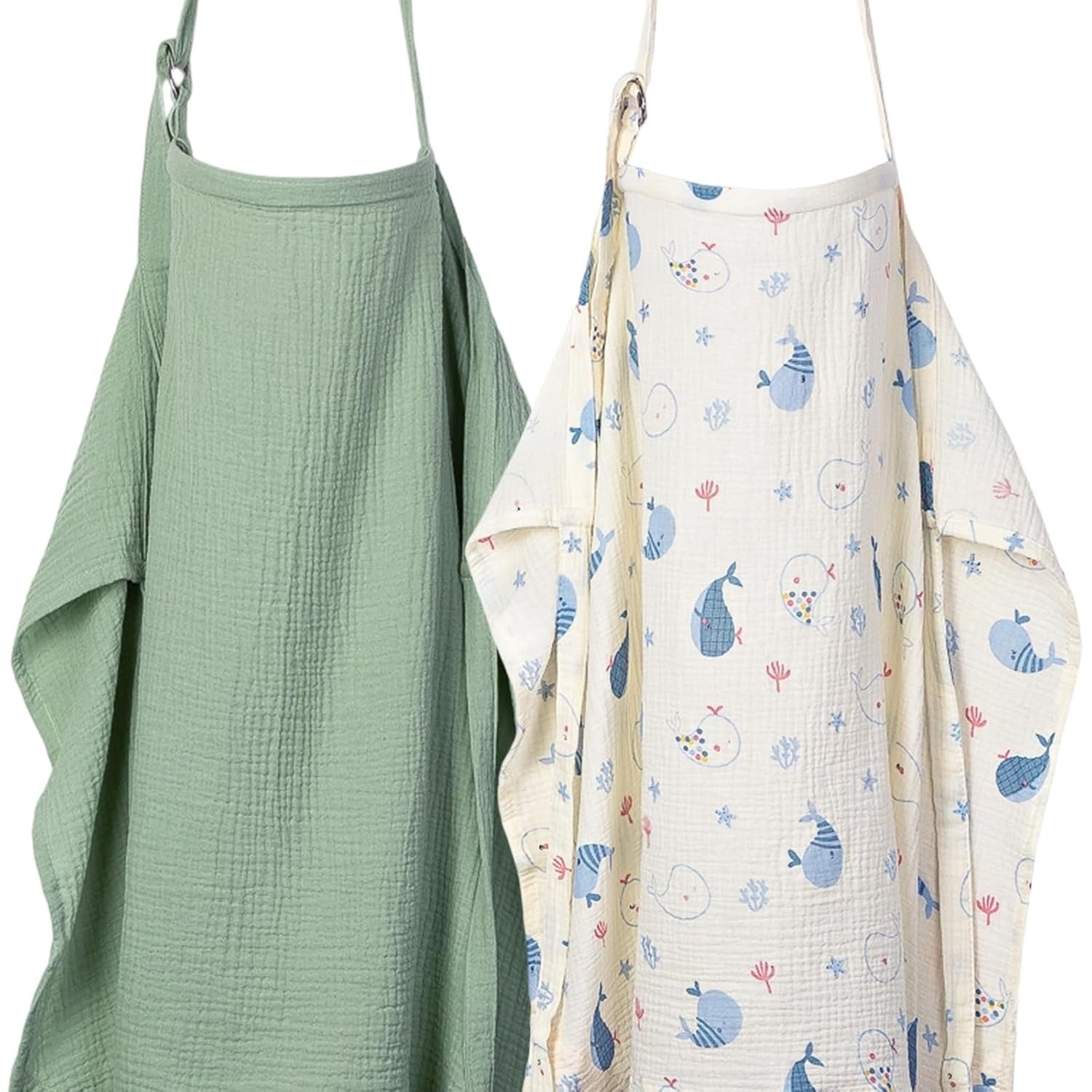 ANYEDDE 2-Pack Nursing Cover for Baby Breastfeeding – Muslin Breastfeeding Covers for Women Nursing, Breathable, Soft Arch Neckline, Green & Whale