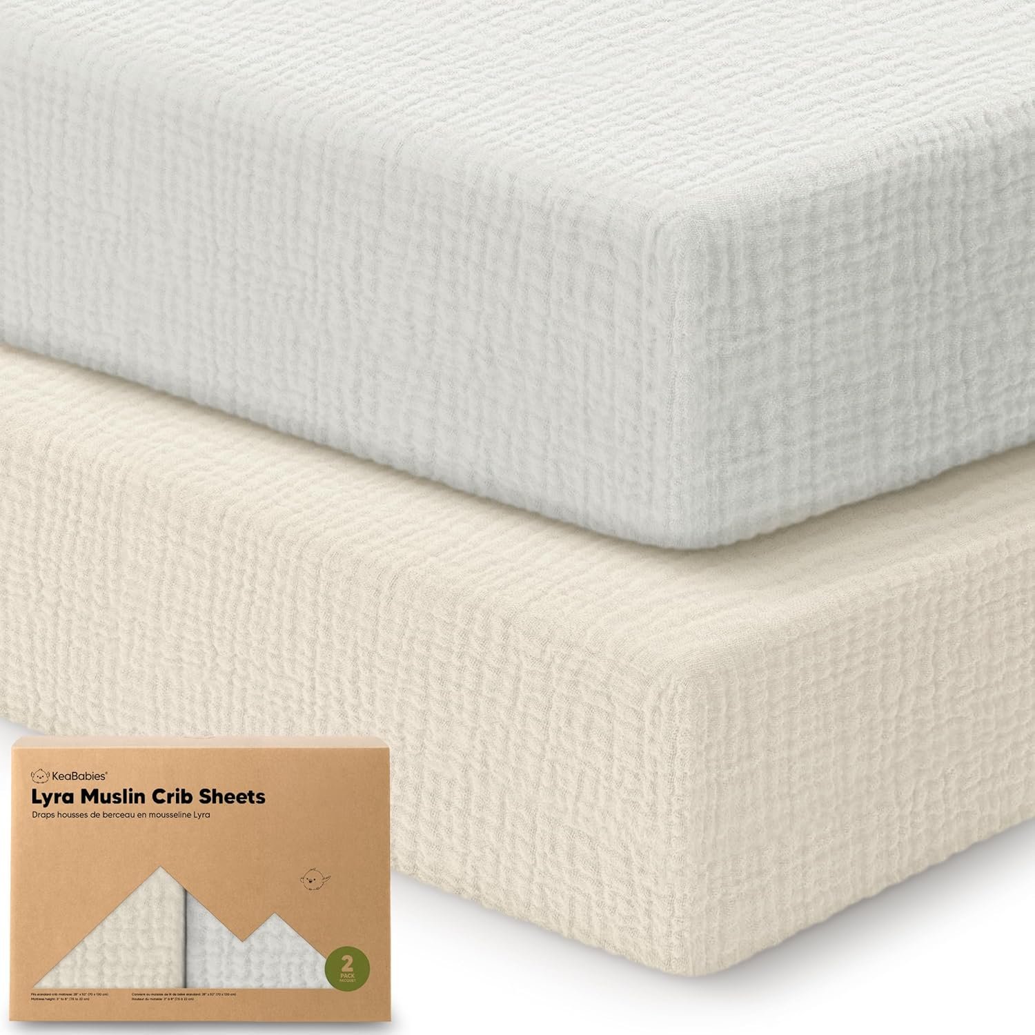 KeaBabies 2-Pack Muslin Crib Sheets for Boys, Girls – 100% Organic Cotton Fitted Baby Crib Mattress Sheet, Soft Breathable Standard Toddler Bed Cover Bedding Set, Neutral, Durable 52×28 (Greige)