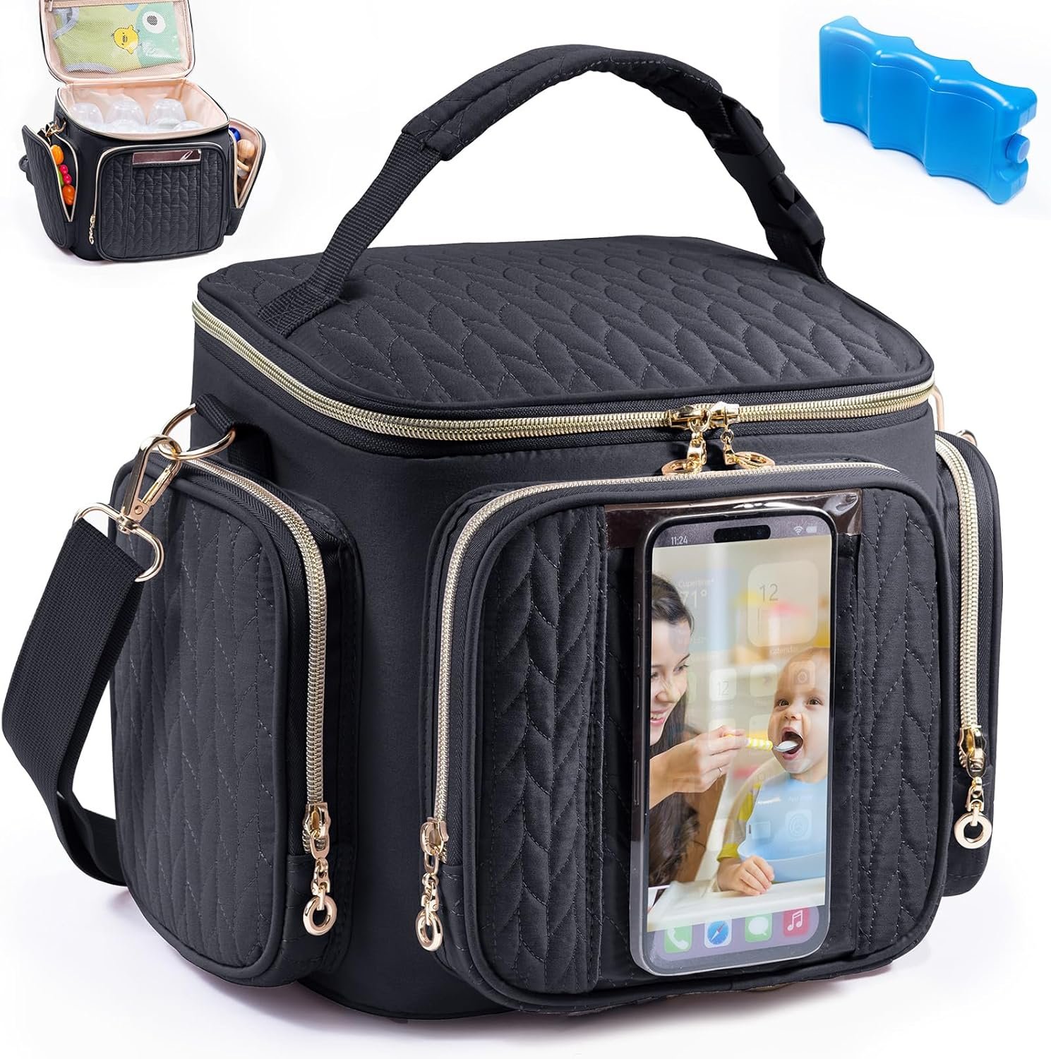 SFYBYHEART Breastmilk Cooler Travel Bag with Ice Pack for 6 Baby Bottles Up to 9 Ounce – Insulated Bottle bag for Daycare – Breastmilk Storage Bag – Baby Bottle Cooler Bag Attach to a Stroller