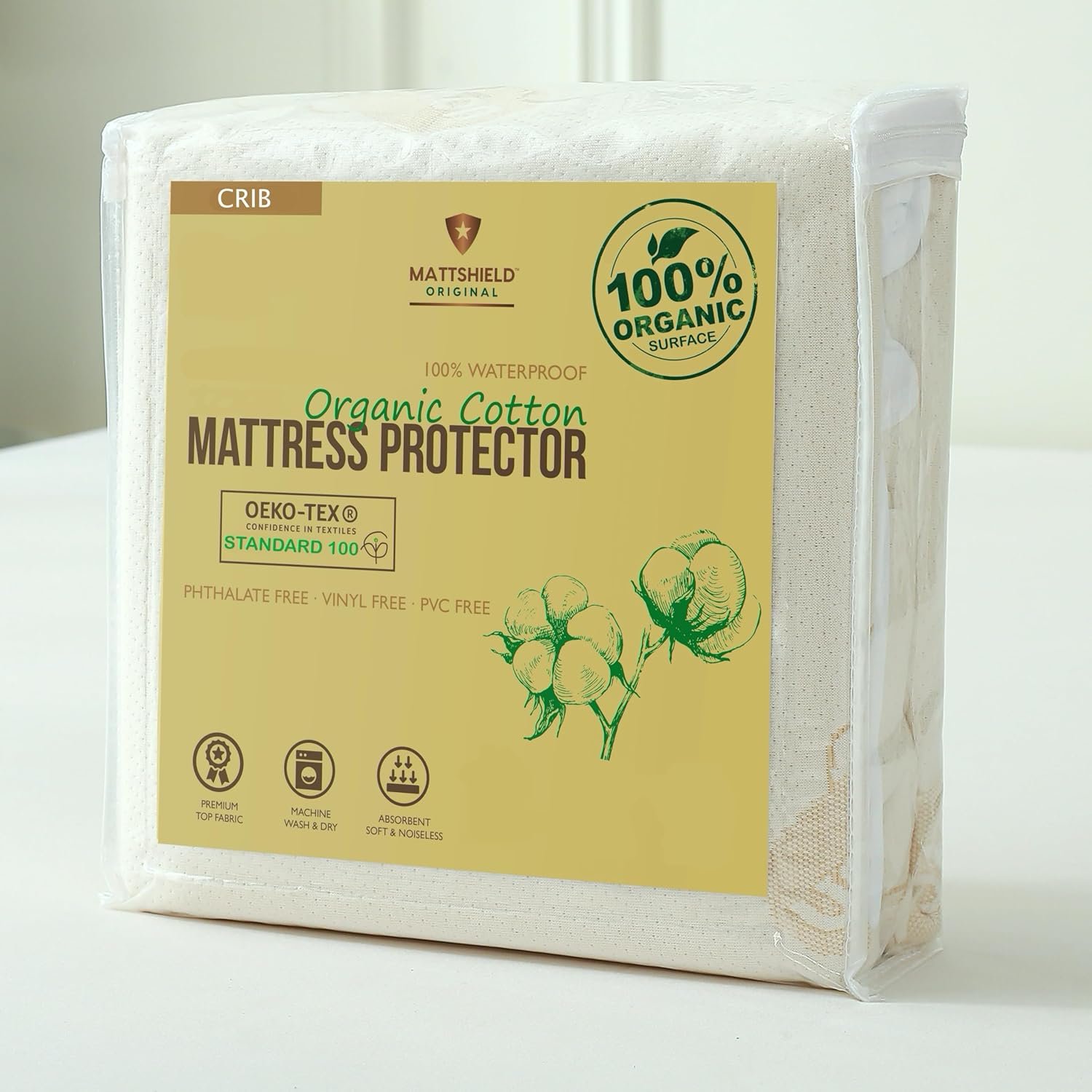 Crib Organic Mattress Protector Pad – Premium Organic Cotton Waterproof Breathable Mattress Pad Cover – 250 GSM Comfort – Deep Pocket – Fitted Comfort