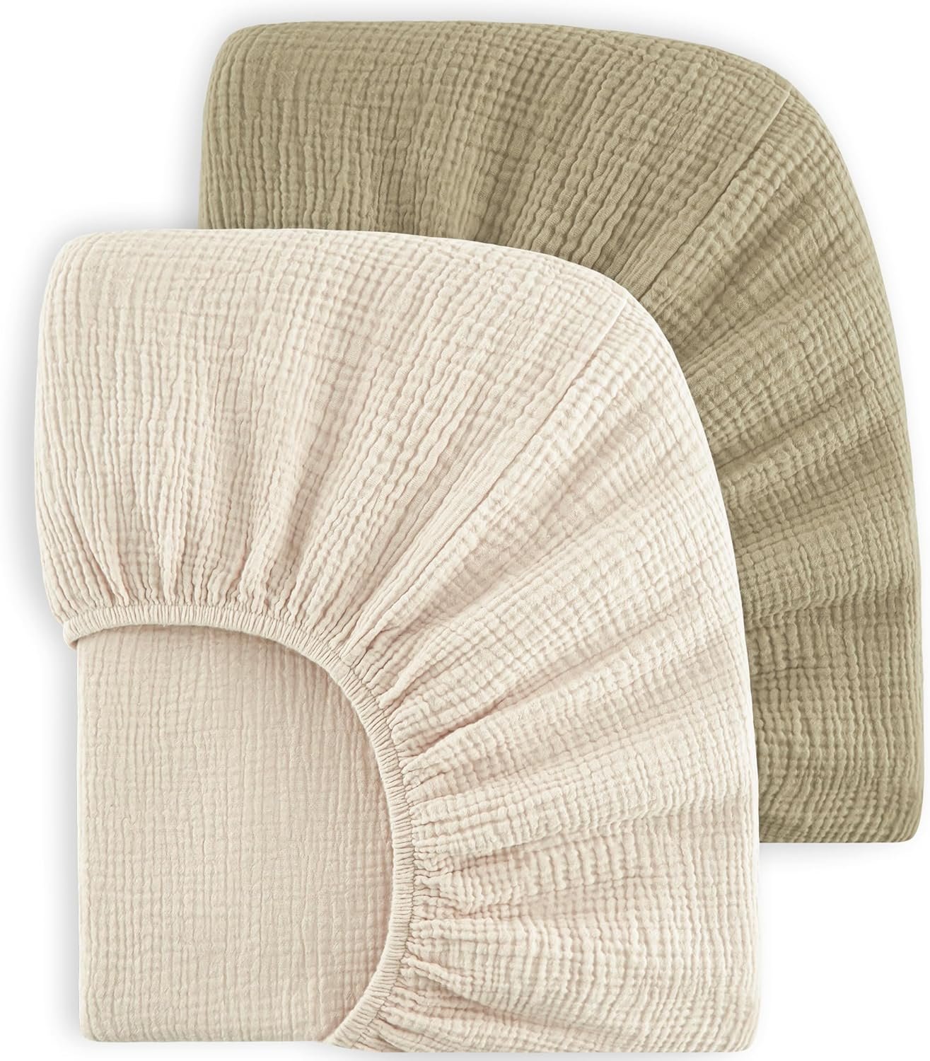 Bearmoss Muslin Crib Sheets 100% Cotton Baby Crib Sheets Fitted for Standard Crib Mattress & Toddler Bed Mattress 52″x28″ Soft Breathable Crib Sheet Neutral for Boys Girls – 2 Pack (Oat Latte)