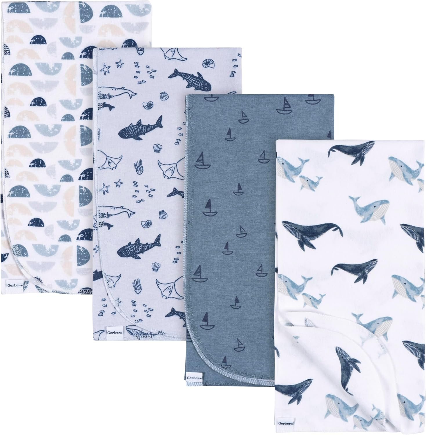 Gerber Unisex Baby 100% Cotton Flannel Receiving Blankets 30×30 Inches (Pack of 4), Coastal Calm, One Size