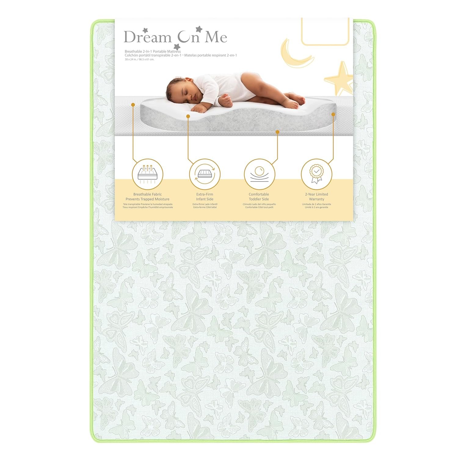 Dream On Me 2-in-1 Breathable Two-Sided 3″ Portable Crib Mattress | Waterproof Cover | Dual Sided | Fits Portable/Mini Cribs | Fiber Core | Promotes Airflow, 1 Count (Pack of 1)