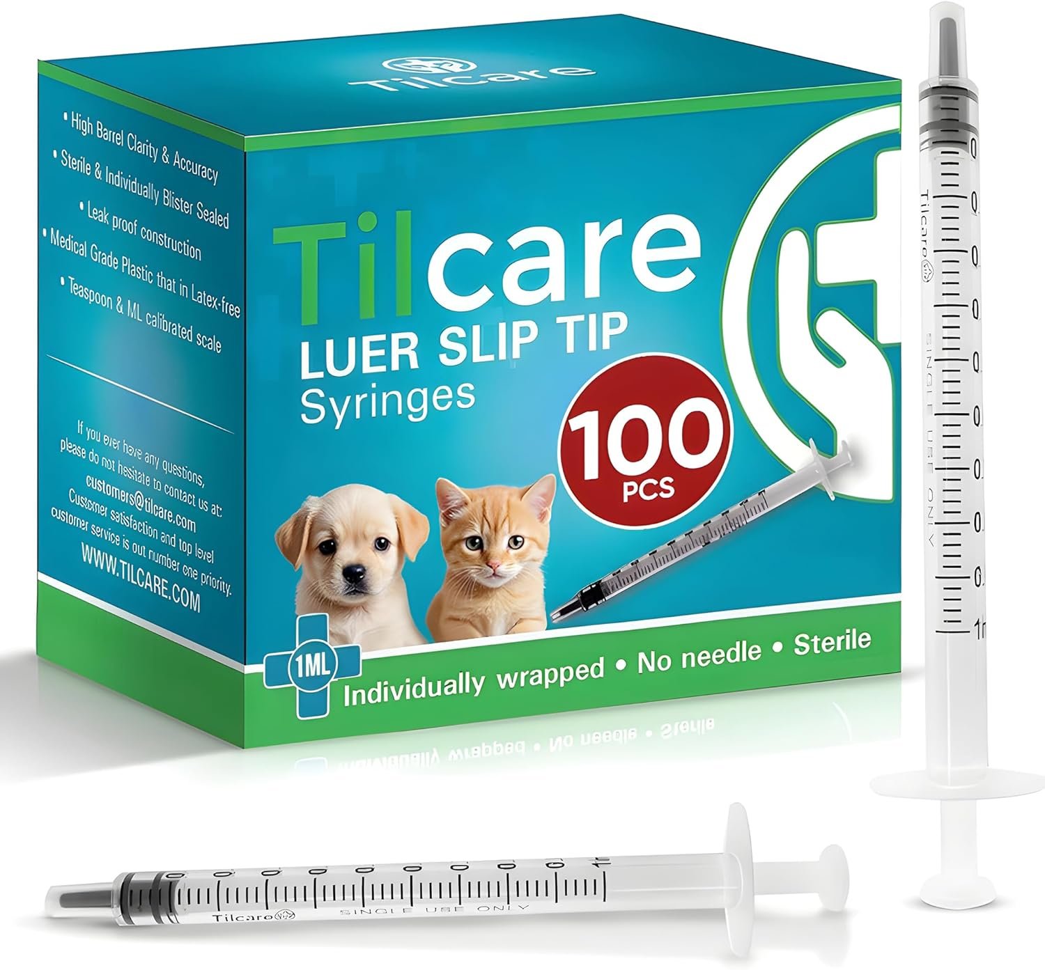 Quick Delivery Medicine Syringe for Pets – 1mL Luer Slip Tip Oral Dispensers, Sterile Individually Blister-Packed 1 mL Syringes without Needle, Versatile Oral Syringes for Pets