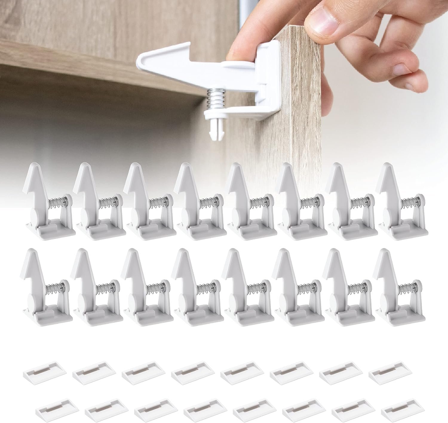 Inaya 16-Pack Cabinet Locks (Standard Length), Child Safety Latches – Baby Proofing Cabinets and Drawer Locks – 3M Adhesive – No Drilling & No Tools Required – Child Proof Your Home