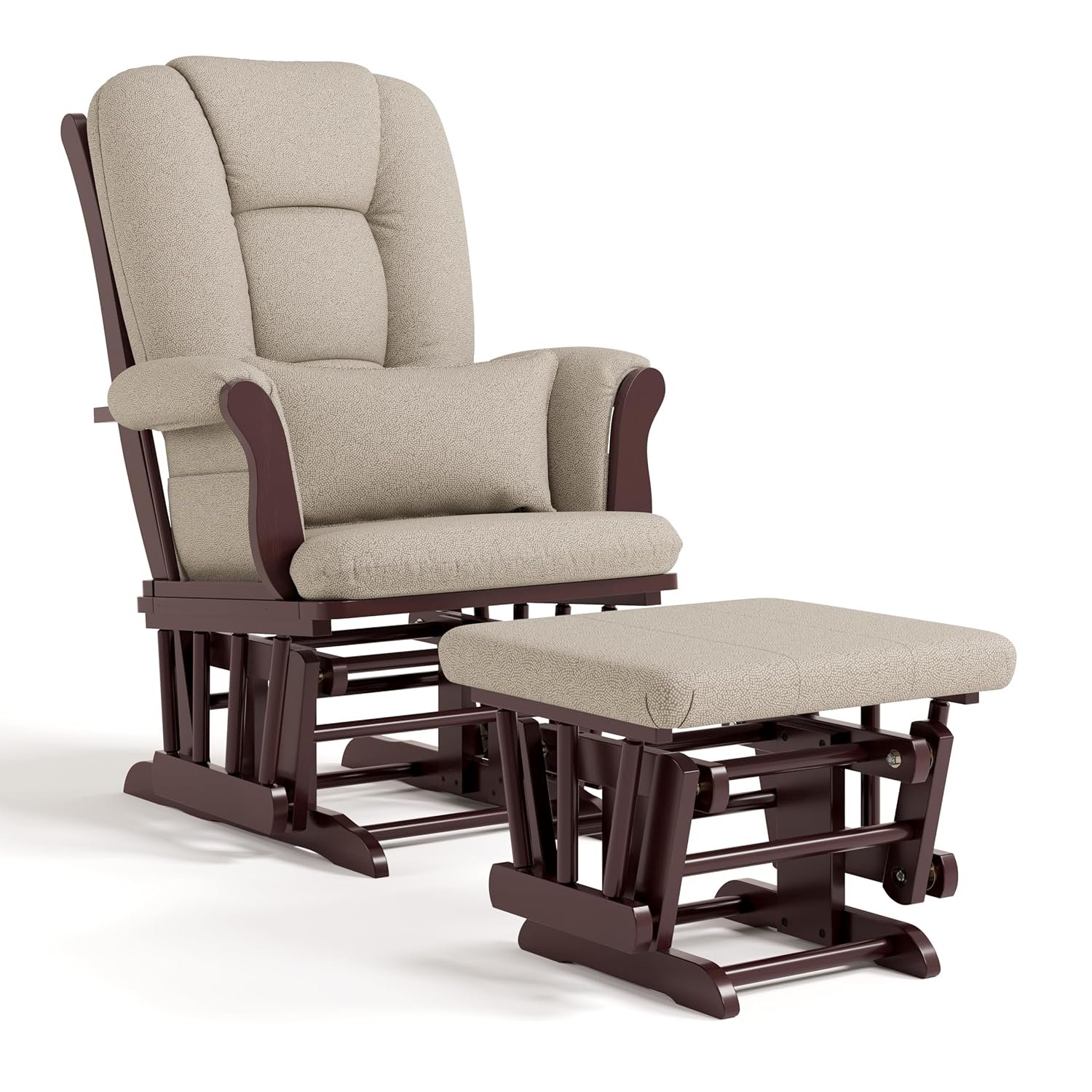 Storkcraft Tuscany Custom Glider and Ottoman with Free Lumbar Pillow (Espresso/Taupe Swirl) – Cleanable Upholstered Comfort Rocking Nursery Chair with Ottoman