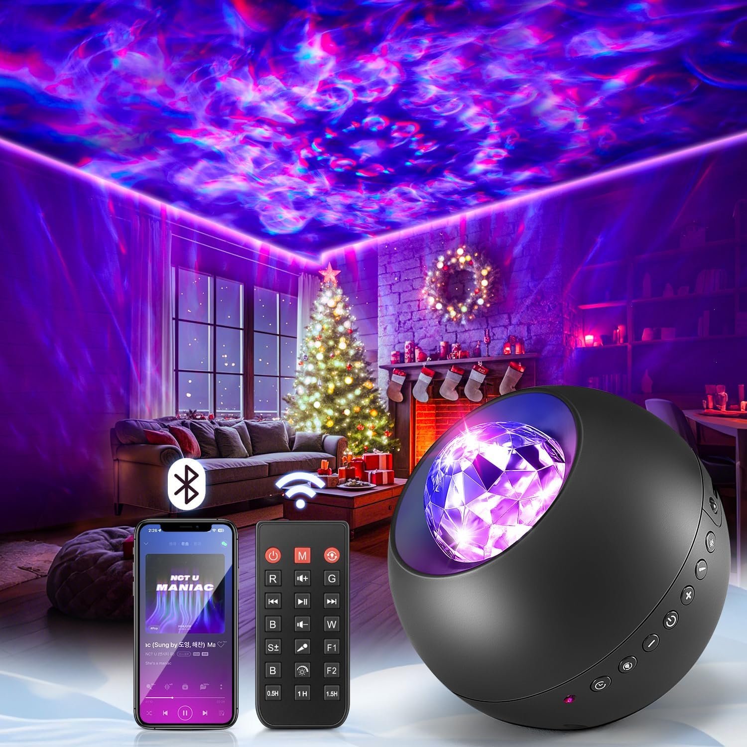 One Fire Galaxy Projector, Vibrant Galaxy Light Projector, White Noise & Bluetooth Room Lights for Bedroom,Remote Timer Kids Night Light,Cute Room Decor for Teen Girl Valentine’s Day Gifts