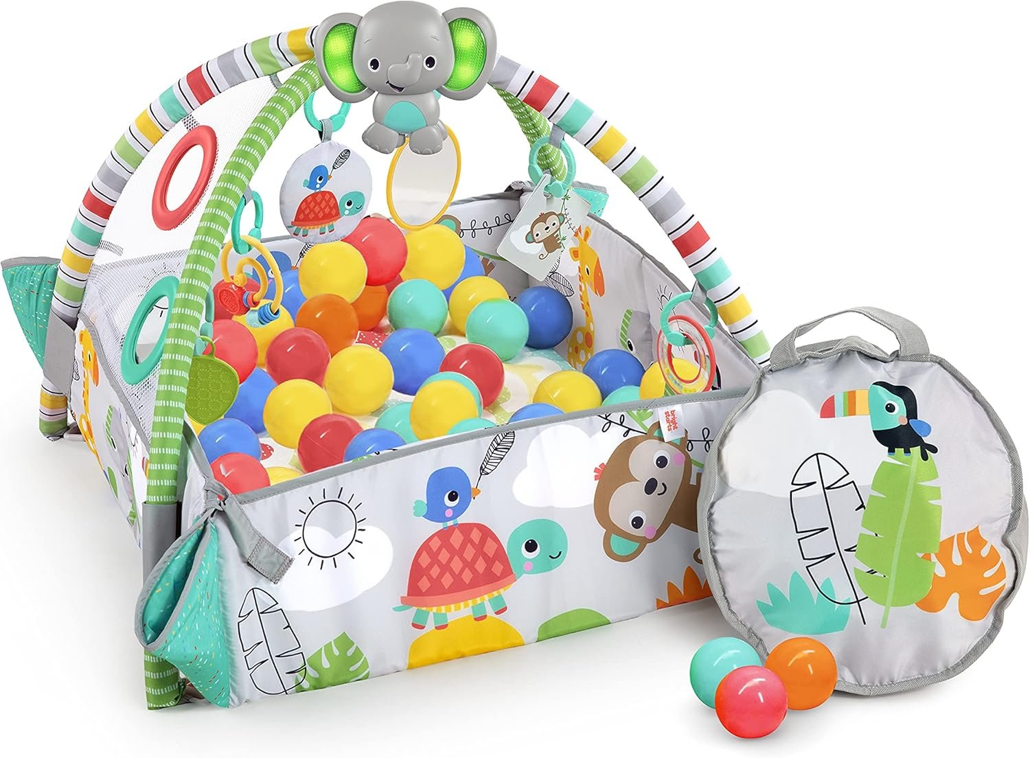 Bright Starts 5-in-1 Your Way Ball Play – Jumbo Play Mat Converts to Ball Pit Baby Gym, Newborn to Toddler – Totally Tropical (Green)