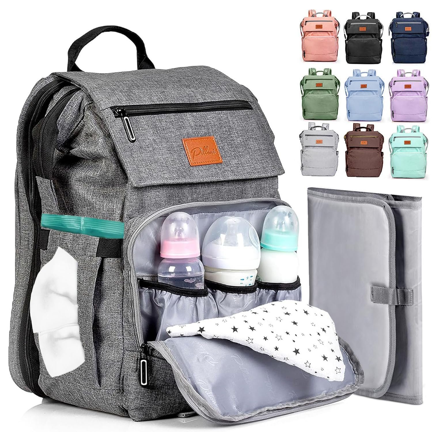 PILLANI Baby Diaper Bag Backpack – Baby Bag for Girls & Boys, Large Waterproof Toddler Diaper Backpack – Baby Shower Gifts & Registry Must Haves – Travel Diaper Bags with Changing Pad – Newborn Stuff