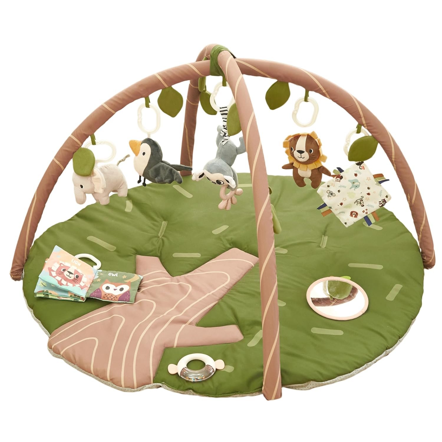 Baby Play Gym and Activity Mat for Newborn 0-6-12 Months | Extra Large Tummy Time Mat with 8 Removable Sensory Toys | Infant Play Mat for Boys & Girls | Jungle Safari Nursery Decor – 35″ x 37″