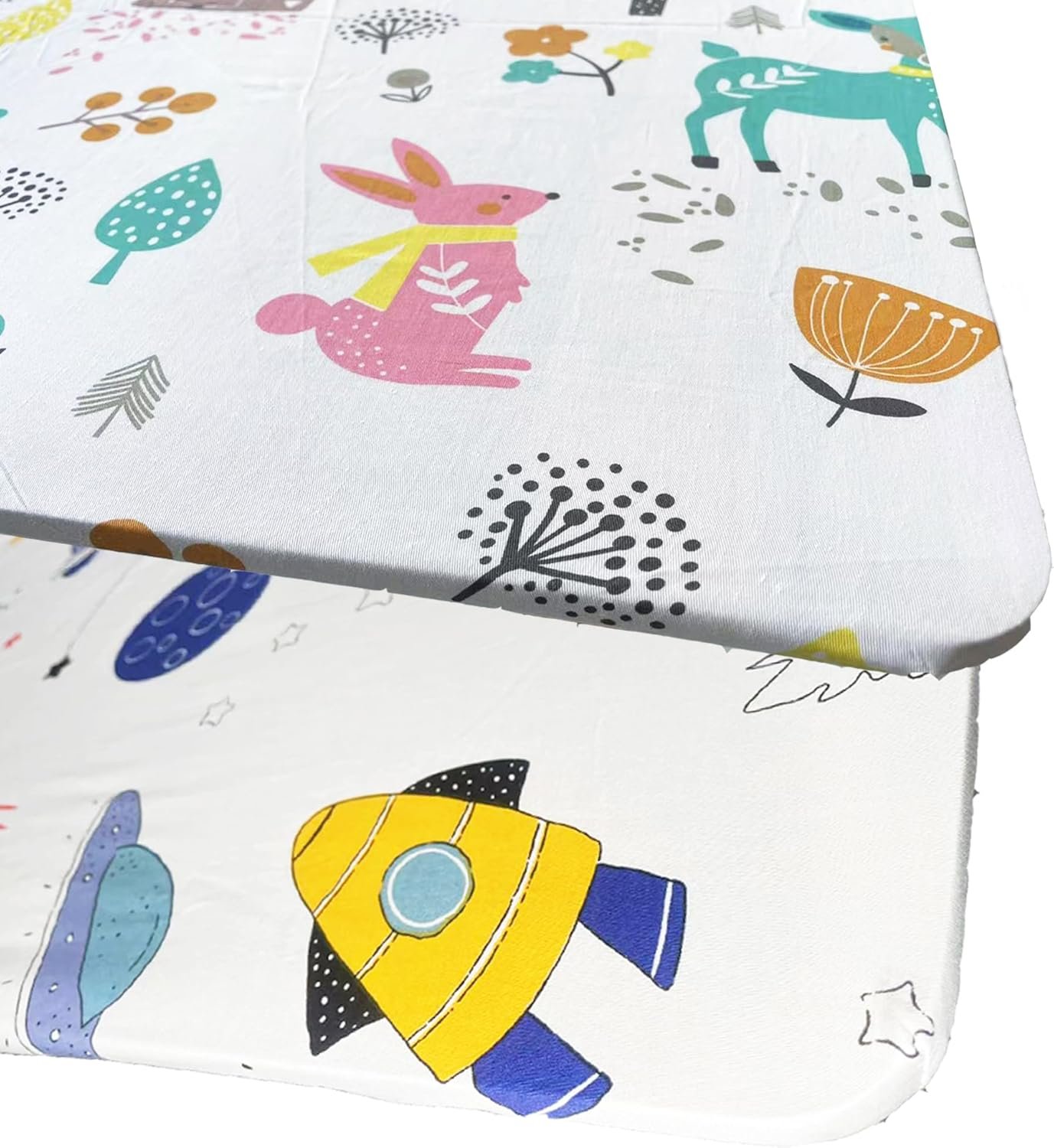 Crib Sheets (2-Pack) – 100% Pure Cotton Breathable and Softness Sheets for Toddler Cot Mattresses,Pure Cotton Baby Crib Sheets Elastic Fitted (Crib Sheets, Space & Forest)