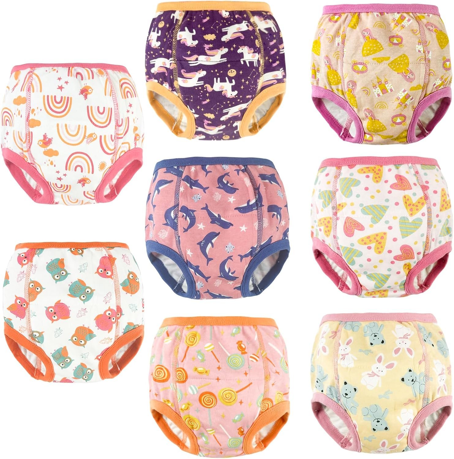8 Packs Reusable Training Pants 3t-4t for Potty Training and Strong Absorbent Toddler Potty Training Underwear Girls 3t