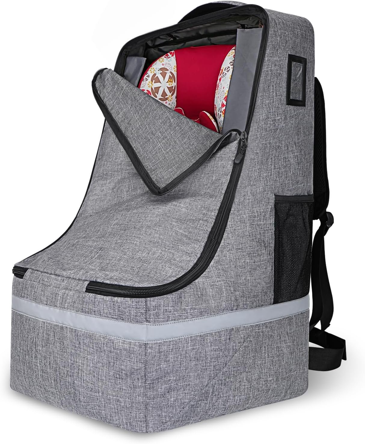 LARIPOP Car Seat Travel Bag for Airplane, Universal Gate Check Car Seat Bag, Padded Backpack with Waist Belt, Reflective Strips & Protective Feet, Fits Infant Convertible Booster Seats, Grey