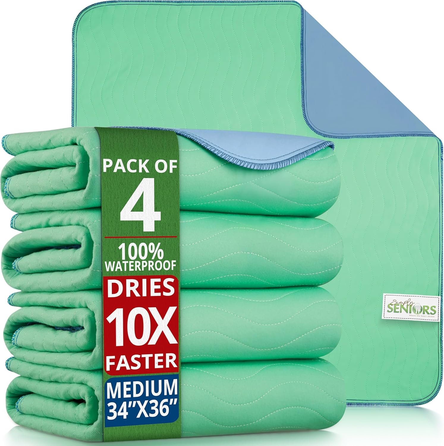 Bed Pads Washable Waterproof 34″x36″- Pack of 4 Incontinence Bed Pads & Washable Pee Pads for Adults – Dementia Products for Elderly & Elderly Assistance Products – Reusable Pee Pads for Dogs & Kids