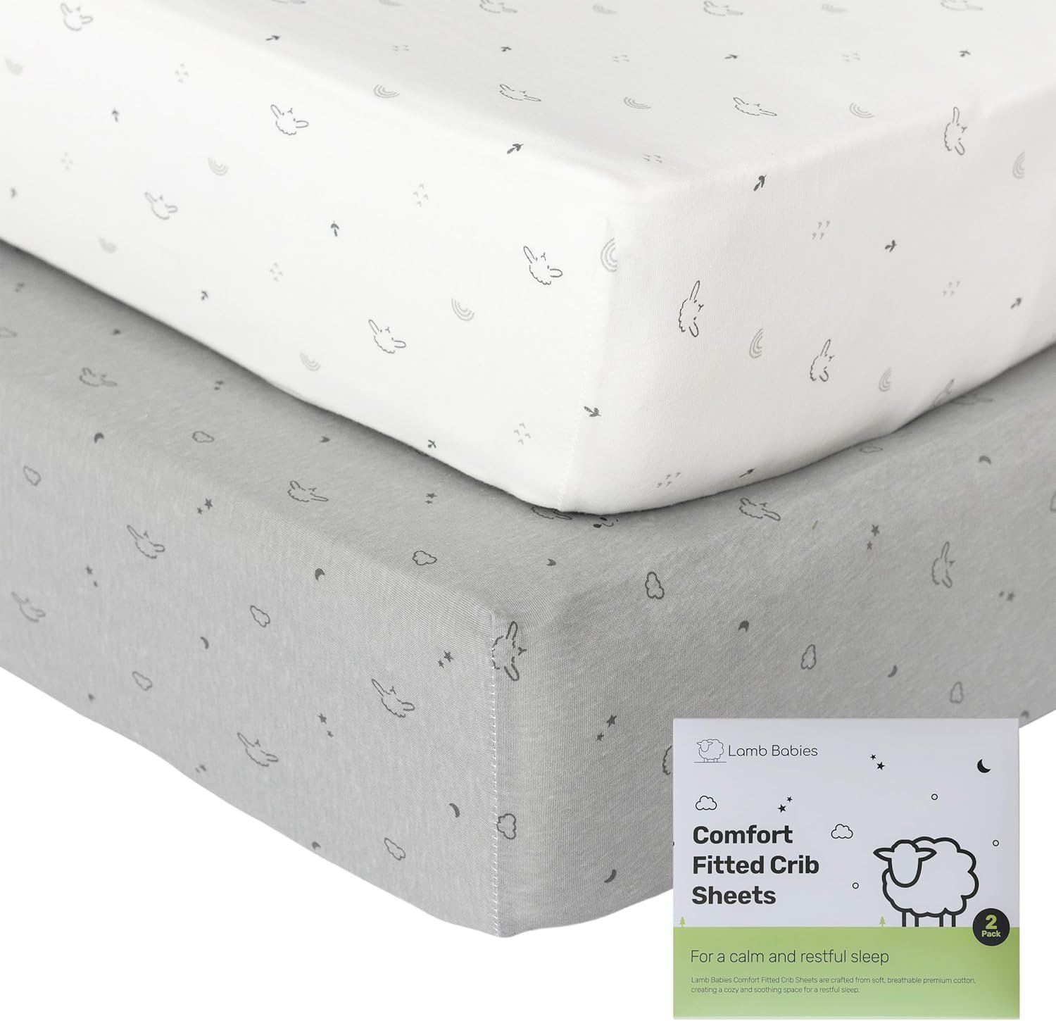 Cotton Crib Sheets for Baby, Soft Breathable Fitted Sheets for Boys & Girls, Snug Secure Fit for Standard Crib Mattress, Easy Care Baby Bedding, 2 Pack, Pattern