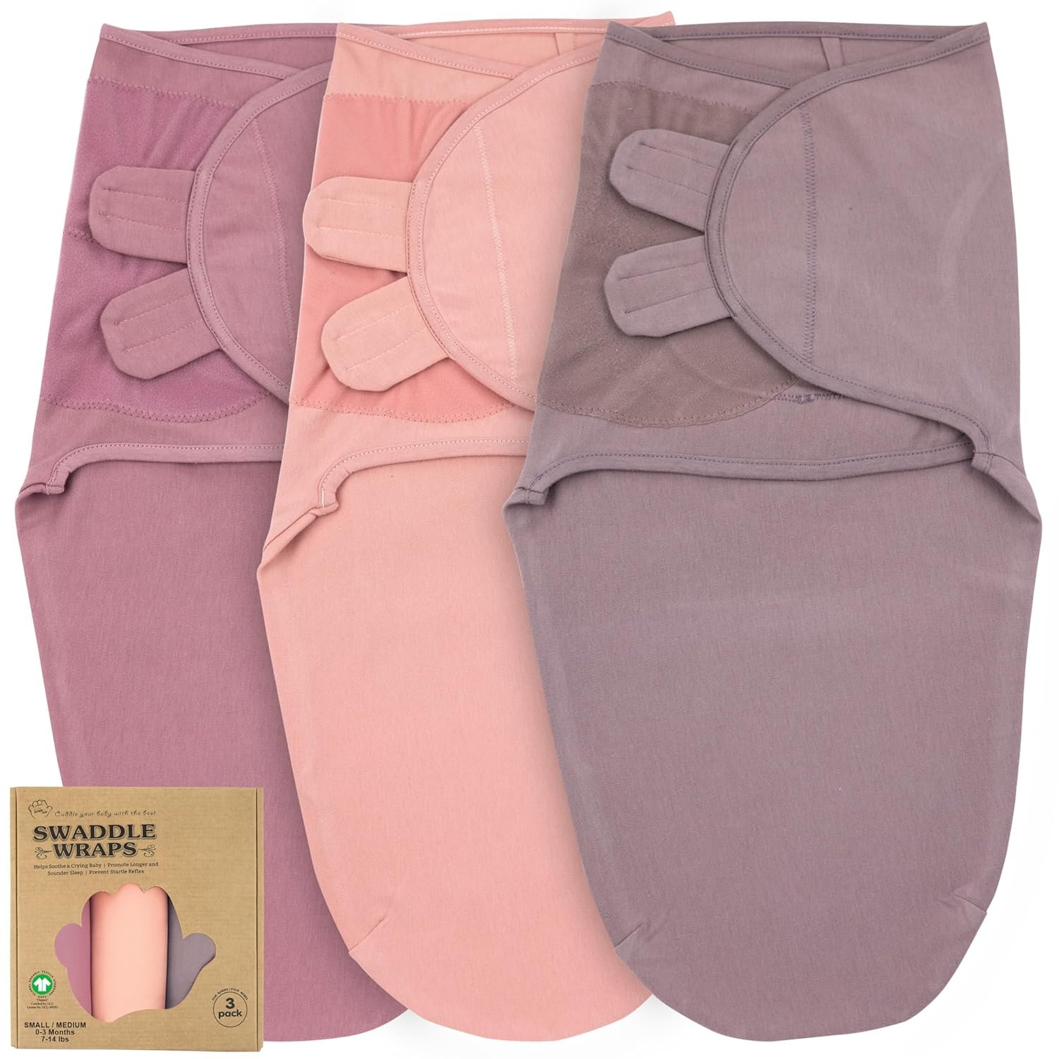Newborn Swaddle Sleep Sacks – Infant 0-3 Months, Swaddles for Newborns Baby Girls Boys, 100% Organic Cotton Nursery Swaddling Blankets (3-Pack)